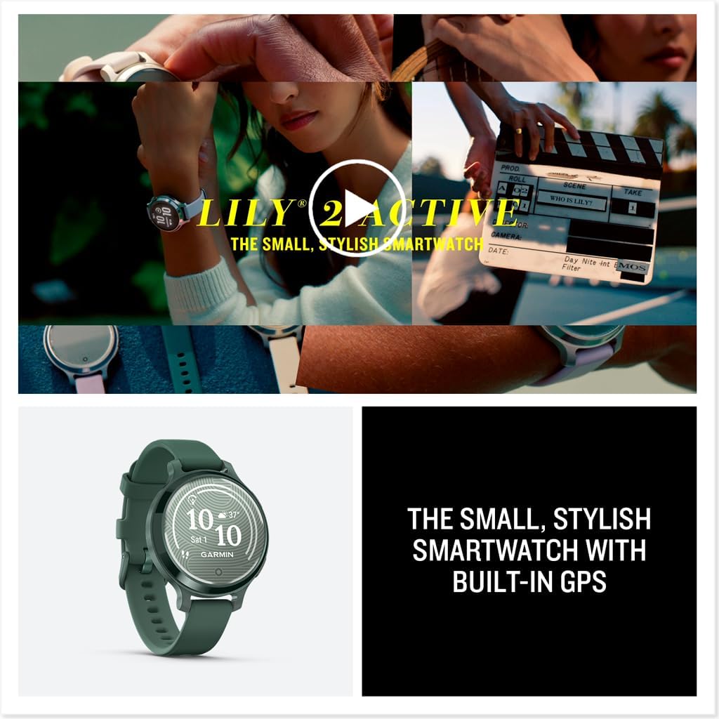 Garmin Lily® 2 Active  Small and Stylish Smartwatch  Built-in GPS  Hidden Display  Patterned Lens  Up to 9 Days Battery Life  Jasper Green with Jasper Green Silicone Band