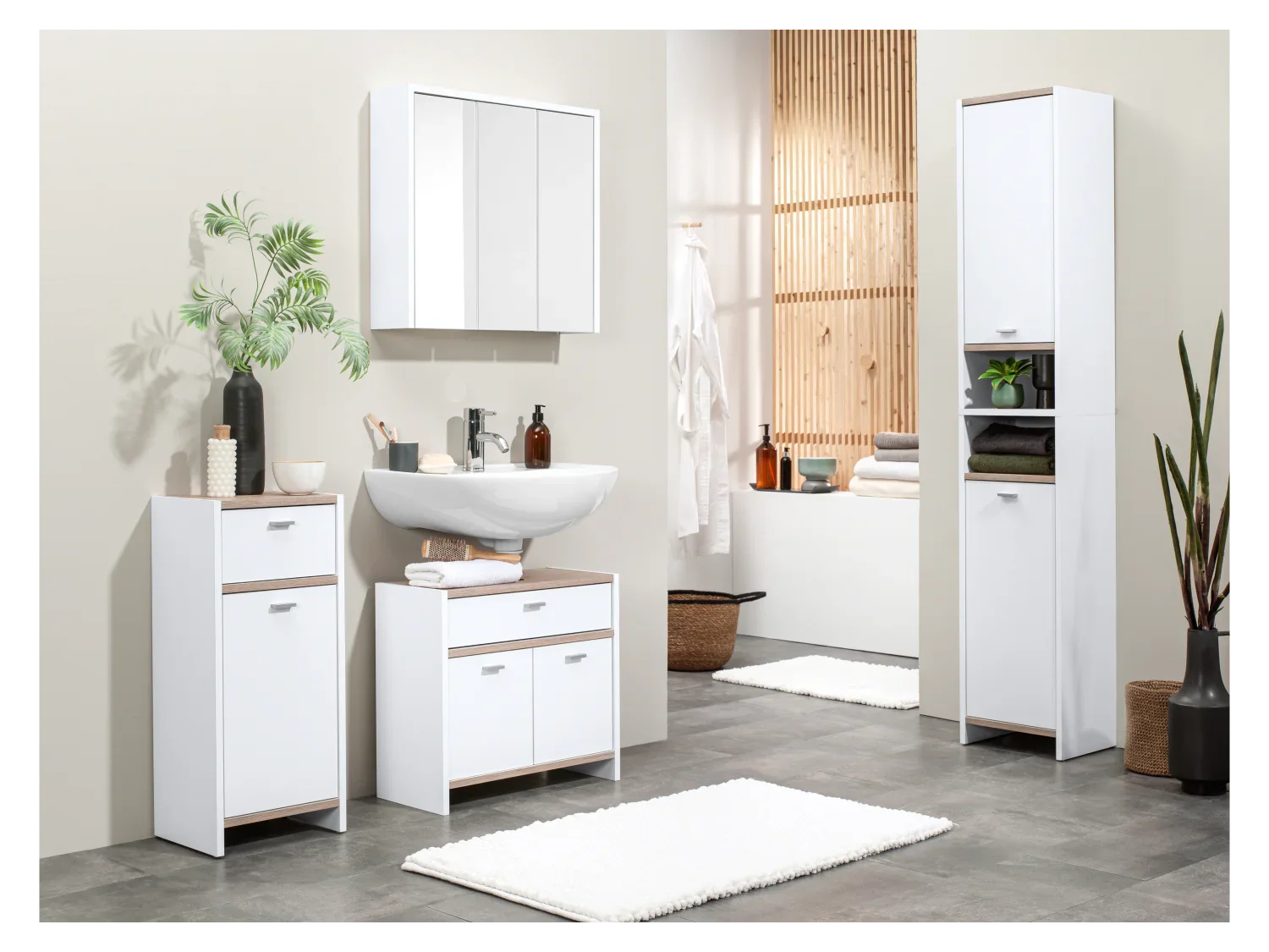 LIVARNO home Colonne de salle de bains, 34,2 x 186,2 x 28 cm, blanche/imitation chne