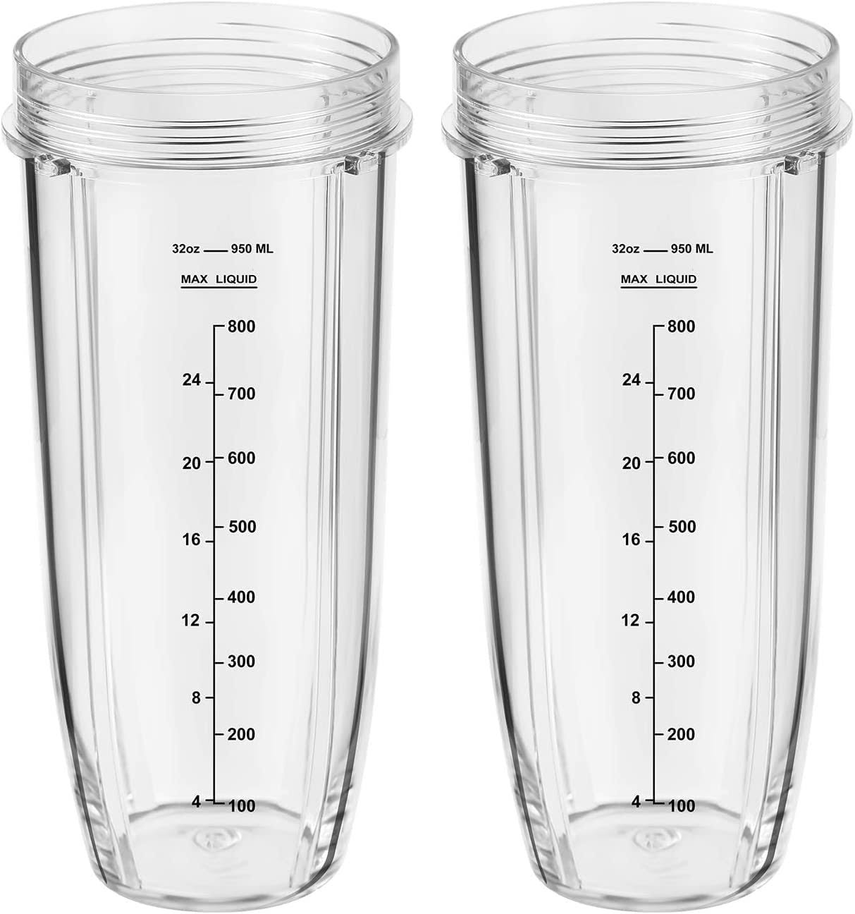 Meet Juice Replacement Part for Nutri Ninja Blender 2-Pack 32oz Replacement Cups Compatible with Nutri Ninja Auto-iQ Series Blenders