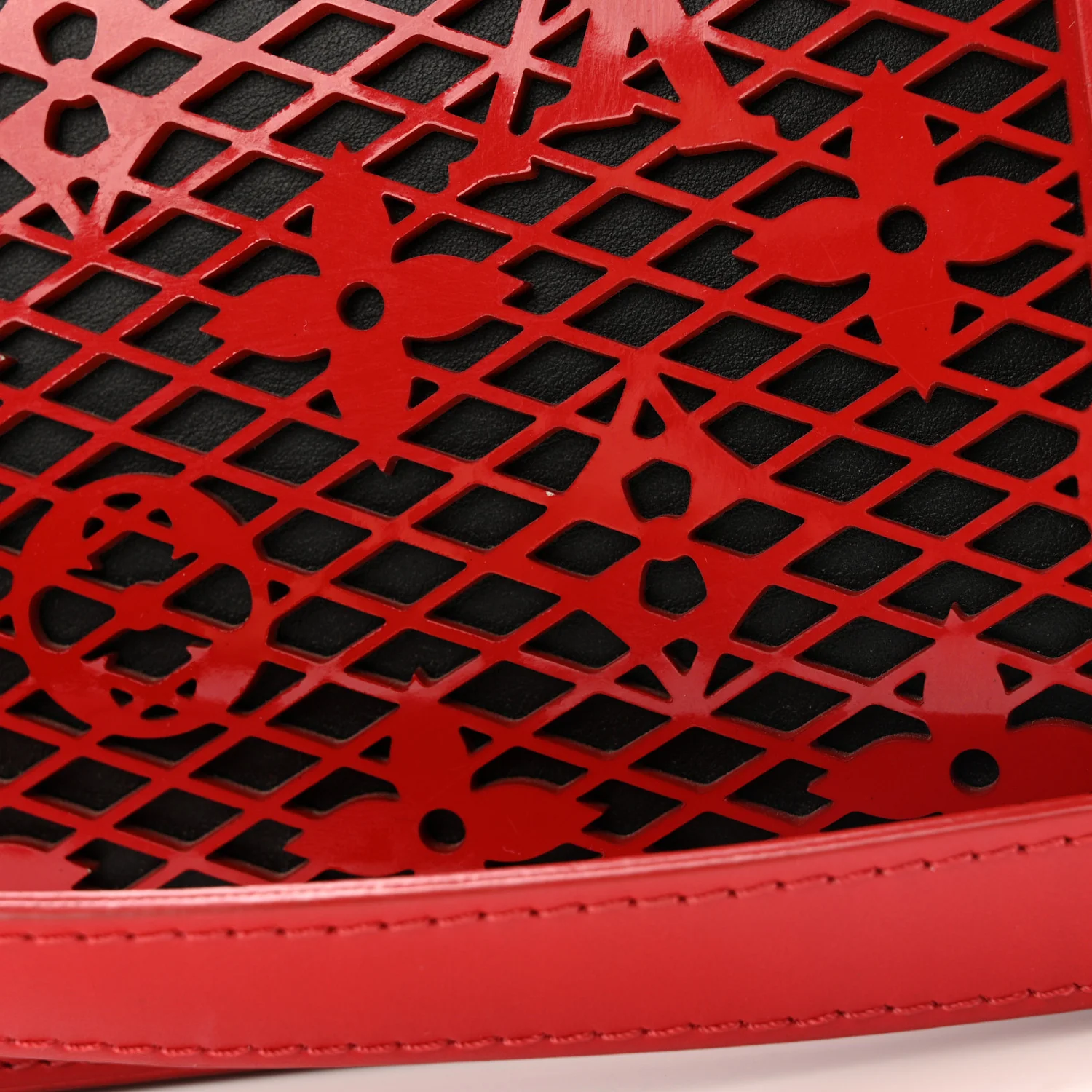 Patent Calfskin Monogram Lace Dauphine Mini Red