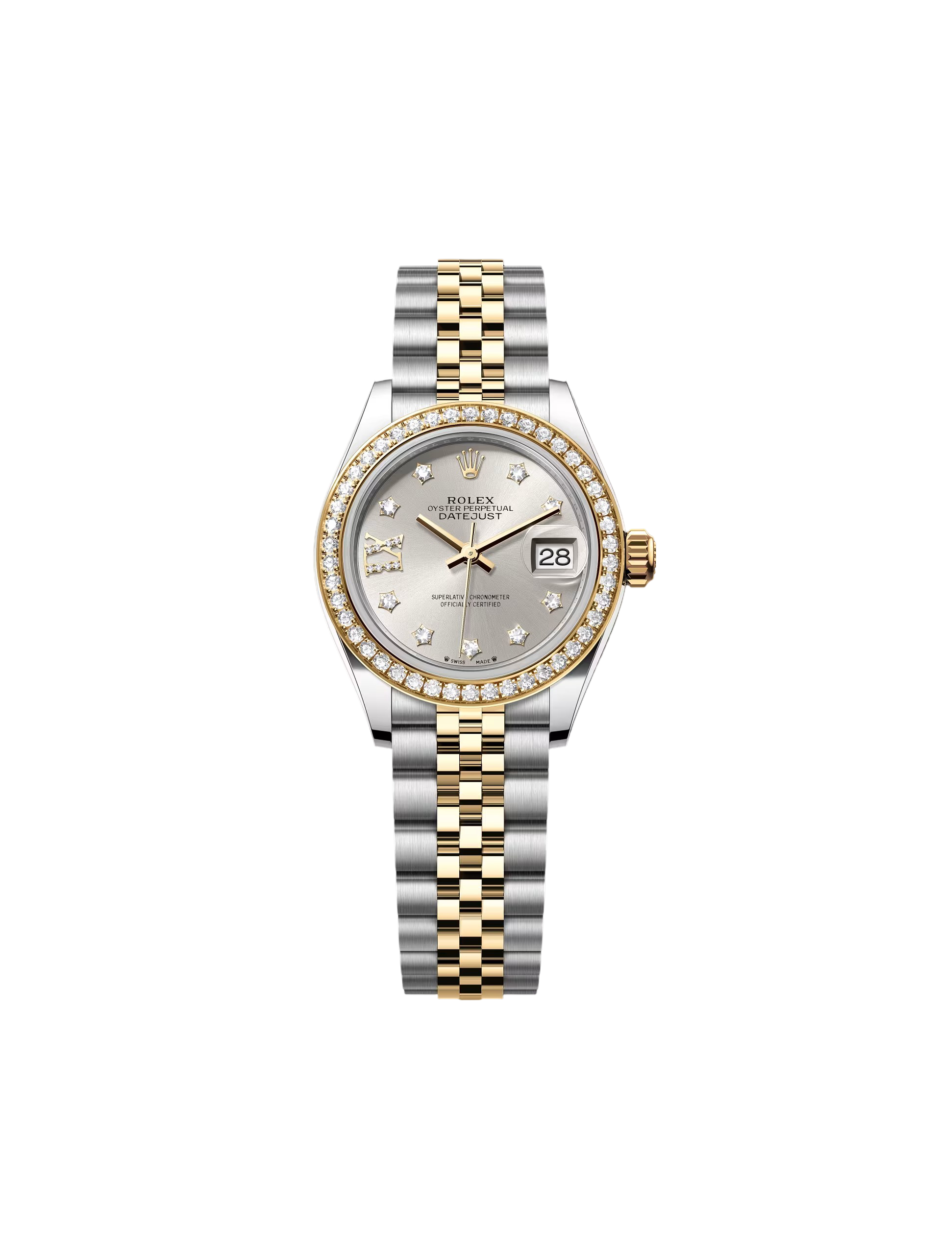 【Super Clone】RLX Lady-Datejust 28mm 279383RBR Silver Diamond Dial Yellow Rolesor Oyster Bracelet