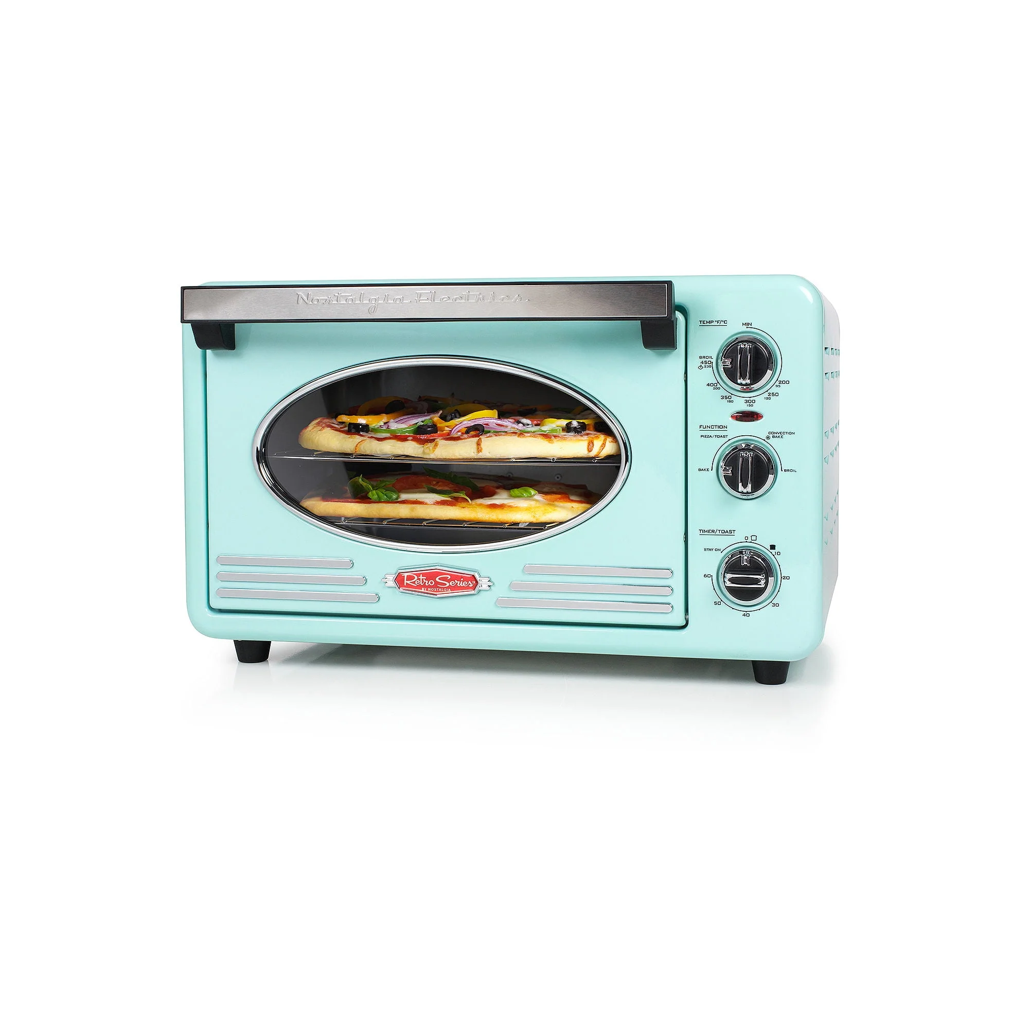 Nostalgia RTOV2AQ Hover Image to Zoom Retro 1500 W Aqua 12 - Slice Convection Toaster Oven with Built - in Timer