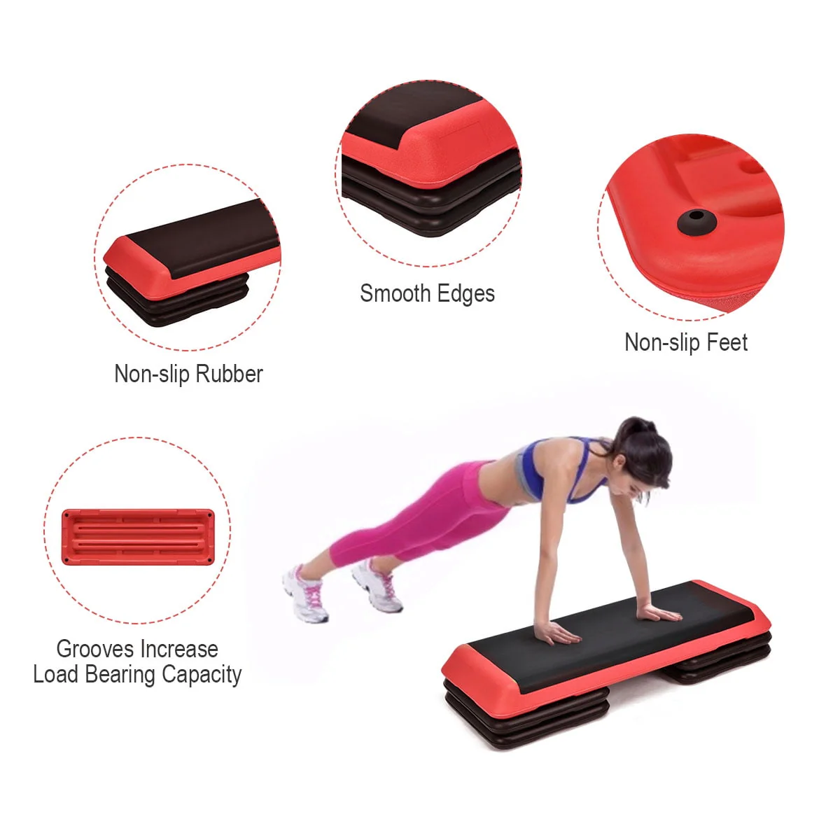 Costway Fitness Aerobic Step 43'' Cardio Adjust 4'' - 6'' - 8'' Exercise Stepper W/Risers Red