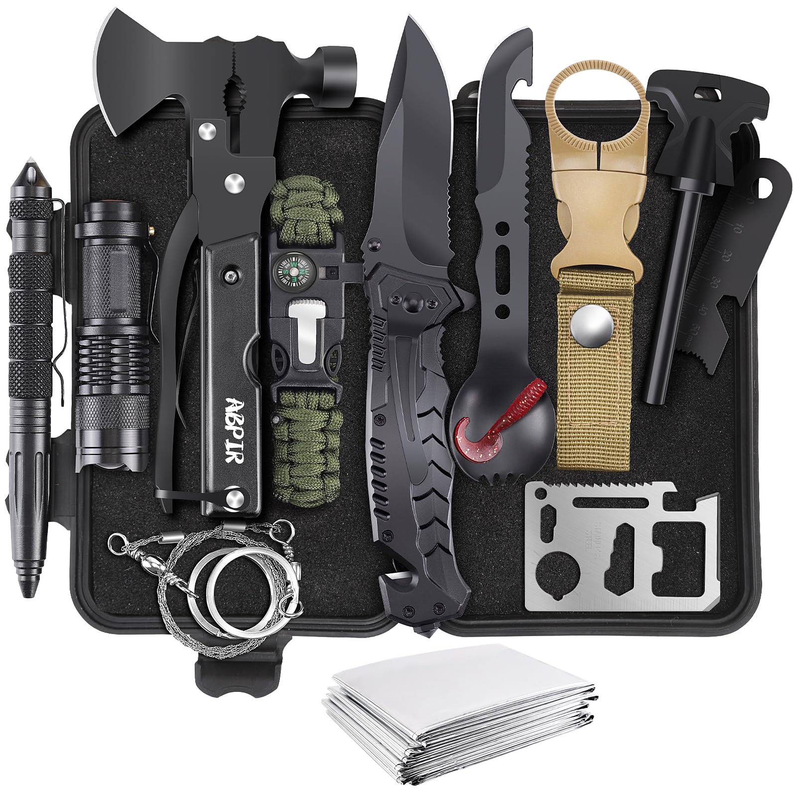 ABPIR Gifts for Men Dad Husband Boyfriend Him, Survival Kits, 14 in 1 Survival Gear Camping Essentials Cool Gadgets for Camping Hiking Wilderness