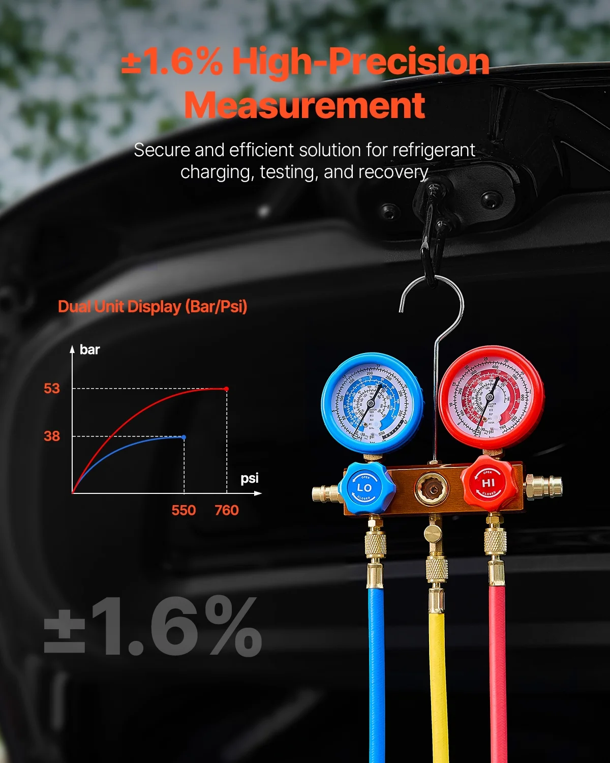 3.5 CFM AC Vacuum Pump and Gauge Set, Single Stage Rotary Vane HVAC Air Vacuum Pump, A/C Refrigerant Manifold Gauge Kit, with Hoses, for R134a, R12, R22, R502a, R410A, R404, R407C Refrigerants - Image 4