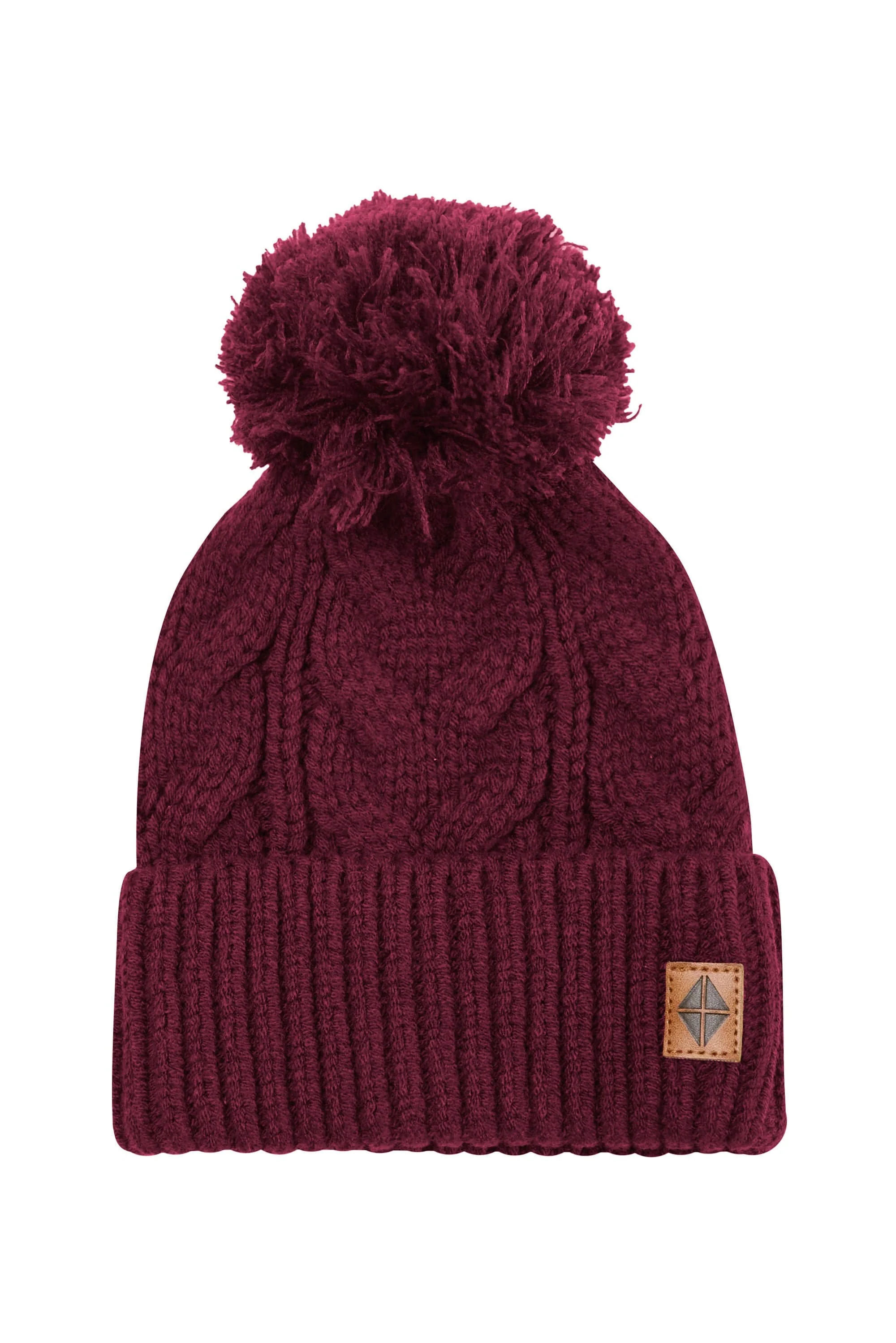 Chunky Cable Knit Beanie in Burgundy