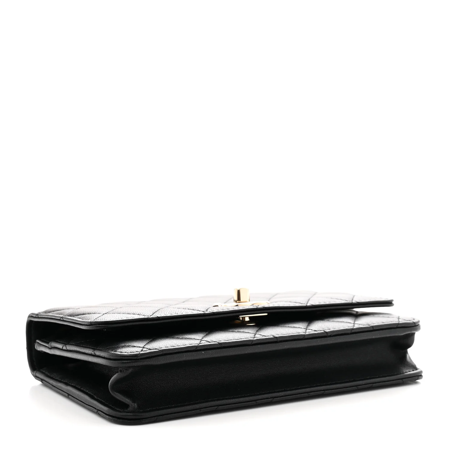 Lambskin Quilted Trendy CC Wallet On Chain WOC Black