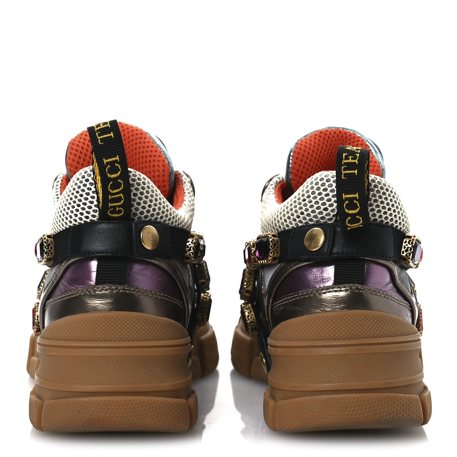 X SEGA Mesh Suede Calfskin Removable Crystals Womens Flashtrek Sneakers 36 Rame Mystic White Lago