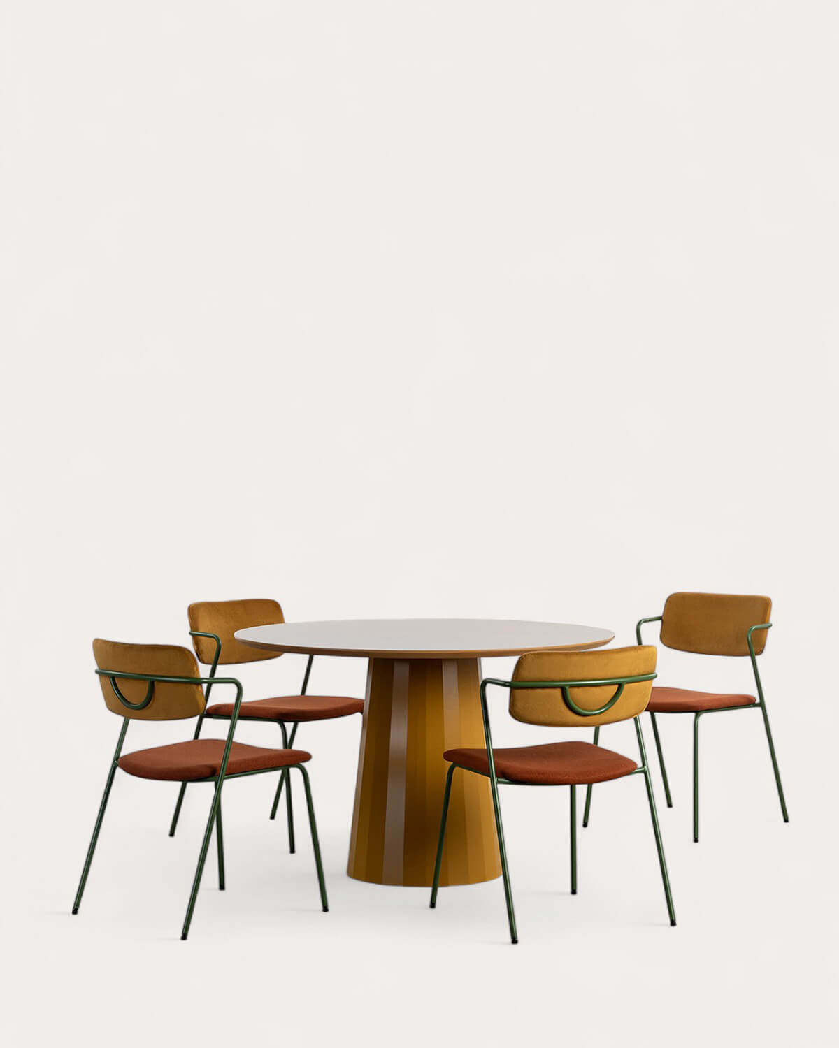 Set Irem - Irun - Set de Mesa de Comedor Redonda (Ø120 cm) Irem y 4 Sillas de Tela Irun