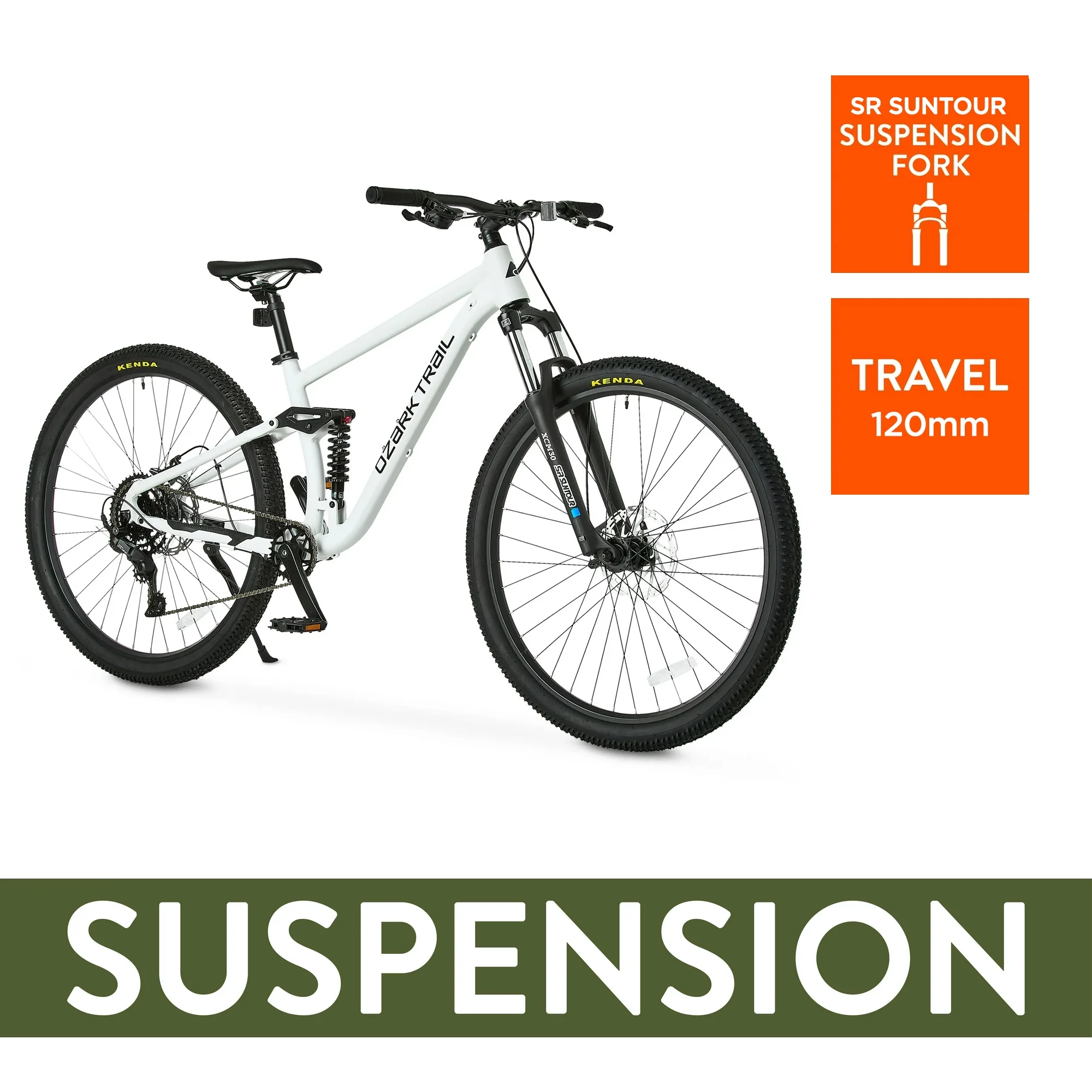 FS.2 Slalom Full Suspension Mountain Bike, 29" Wheels, Small Frame, Fits Riders 5'1" 5'5", Off-White, Adult - Image 7