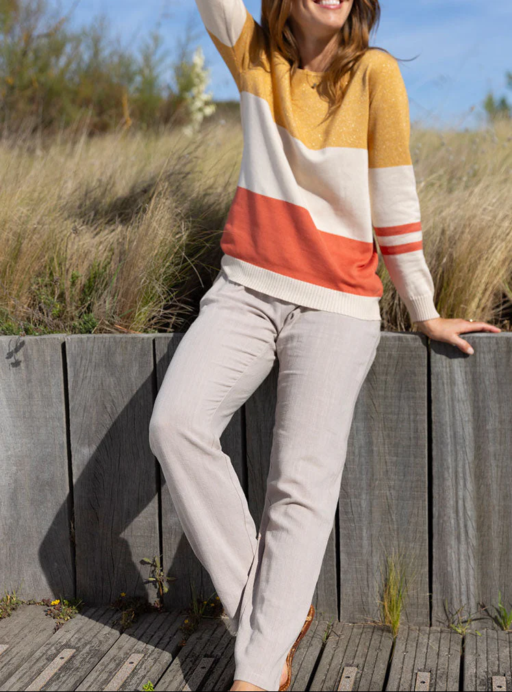 Pull femme rayé beige