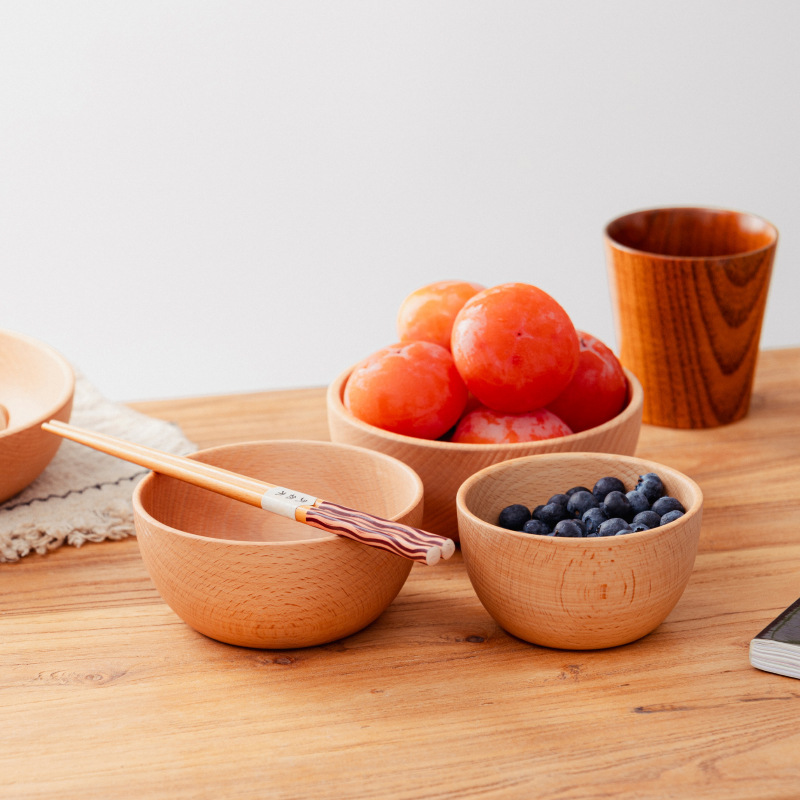 Durable Eco-Friendly Beech Wood Salad & Dessert Rice Bowls Multi-Size Serving Bowl Set for Restaurant & Home Use