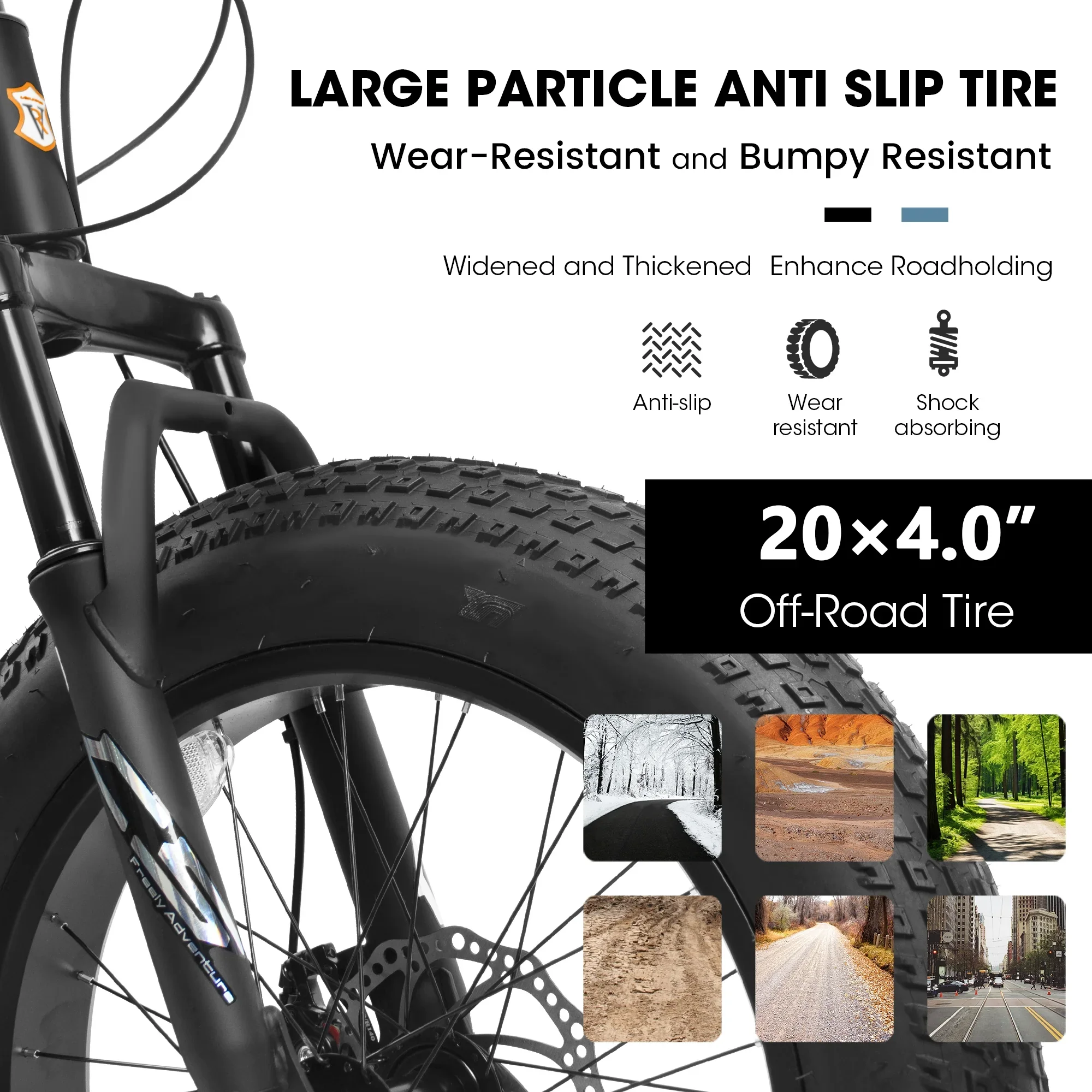 V20235 20 Inch Fat Tire Bike Adult 7 Speed Mountain Bike, Dual Disc Brakes, High Carbon Steel Frame, Front Suspension, Mountain Buggy, City Commuter City Bike, Fat Tire Bike
