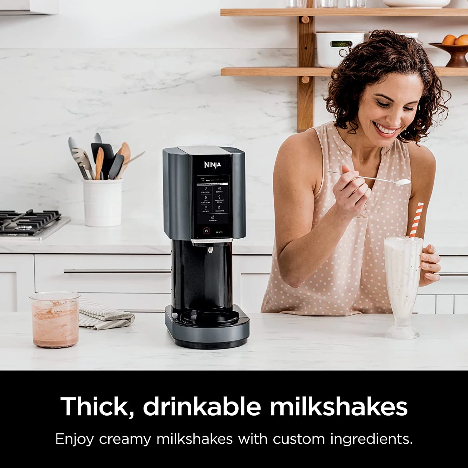 CREAMi, Ice Cream Maker, Ice Cream, Gelato, Sorbet,Milkshakes, Mix-ins, Smoothie Bowls More, 7-in-1, Ice Cream Pints, Pint lid, Healthy Ice Cream, Compact, Perfect for Kids, Black, NC299AMZ - Image 3