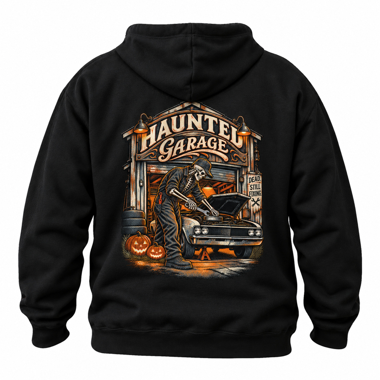 Haunted Garage Skeleton Mechanic Hoodie