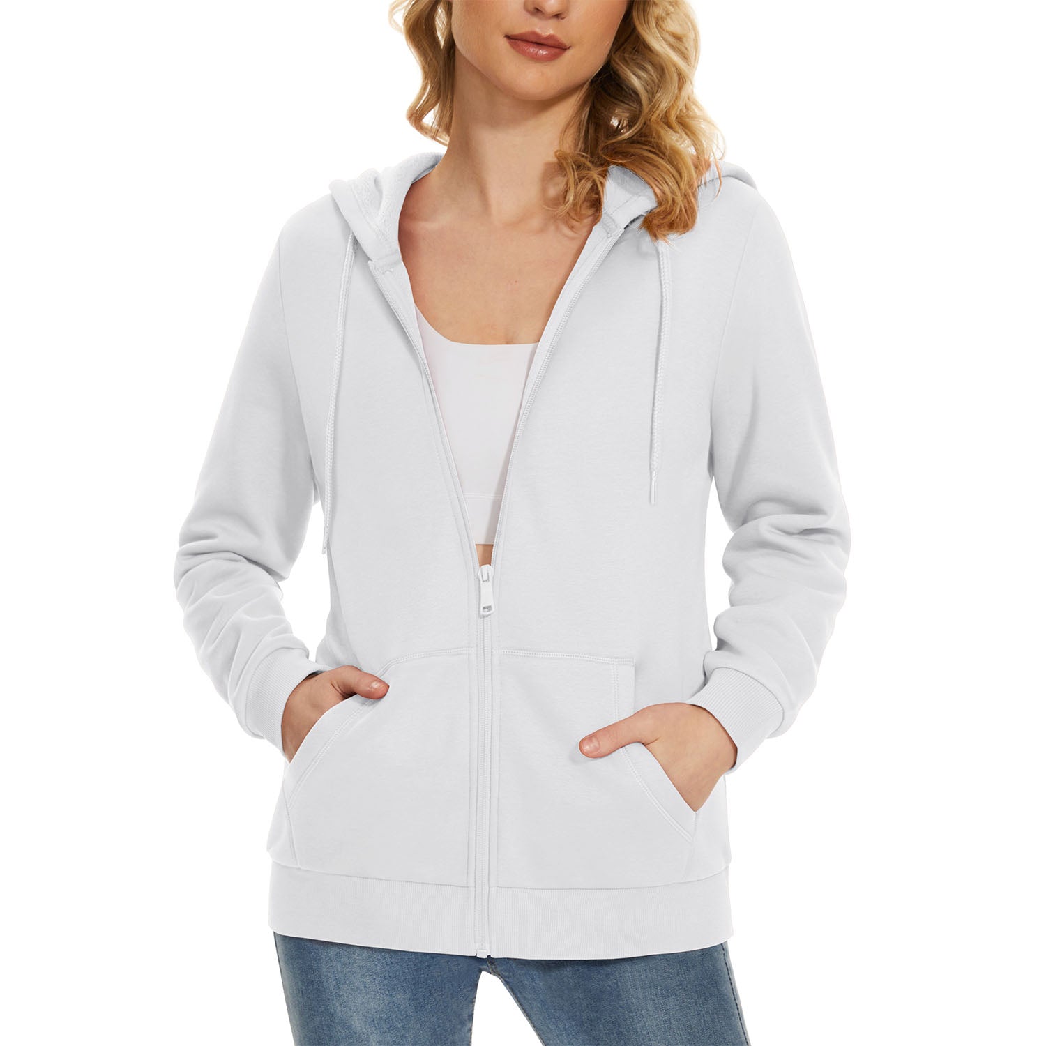 Veste femme doublée polaire, à capuche, fermeture éclair intégrale, manteau décontracté avec poches