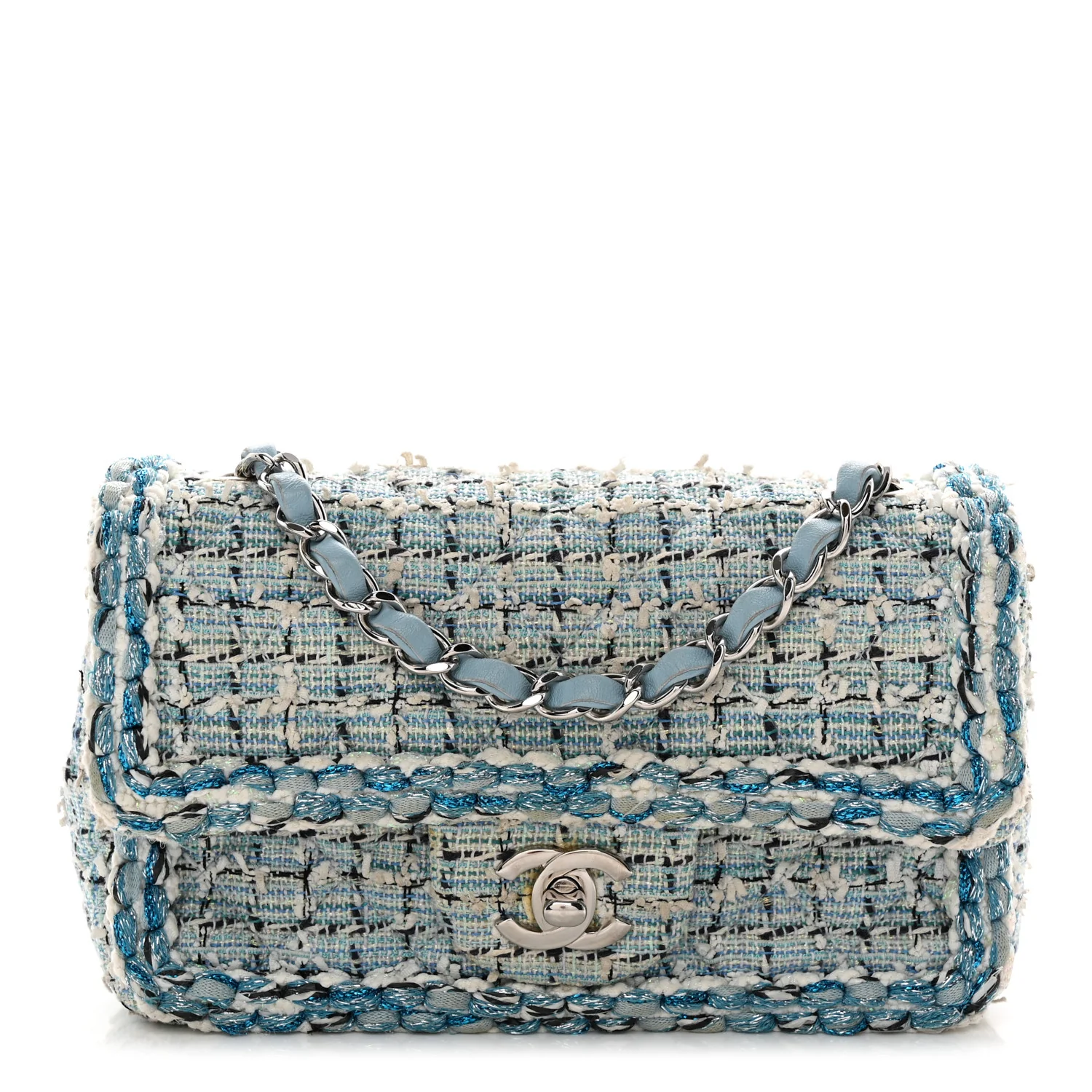 Tweed Braid Mini Flap Blue White Navy