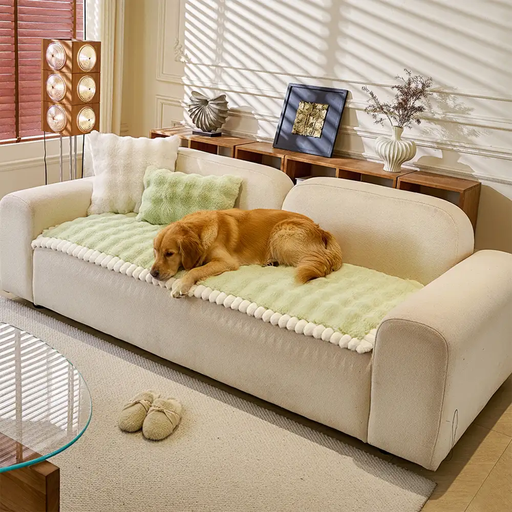 Soft Faux Rabbit Plush Thick Skin-Friendly Non-Slip Couch Cover