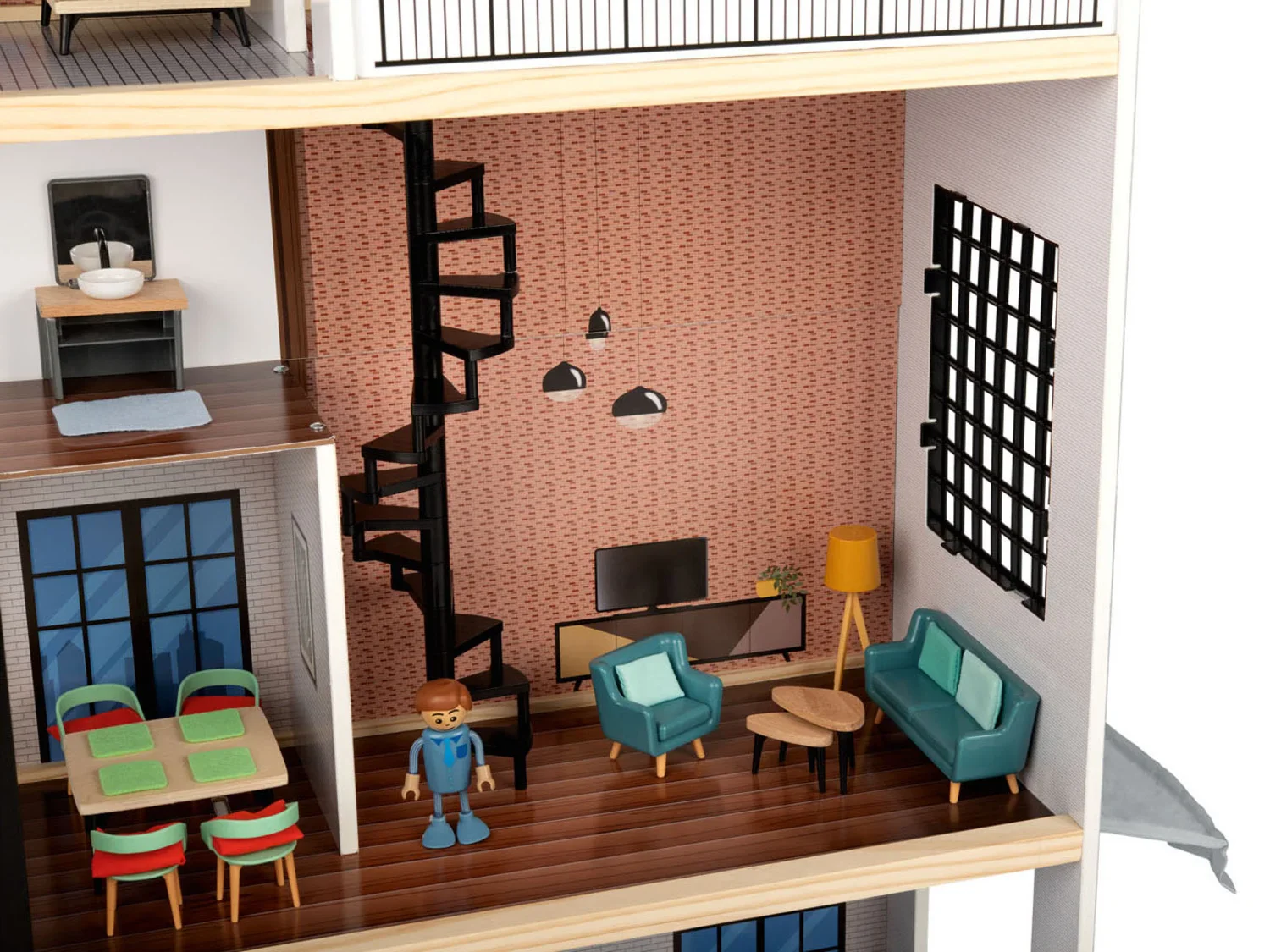 Playtive Maison de poupe XXL en bois, 54 pices