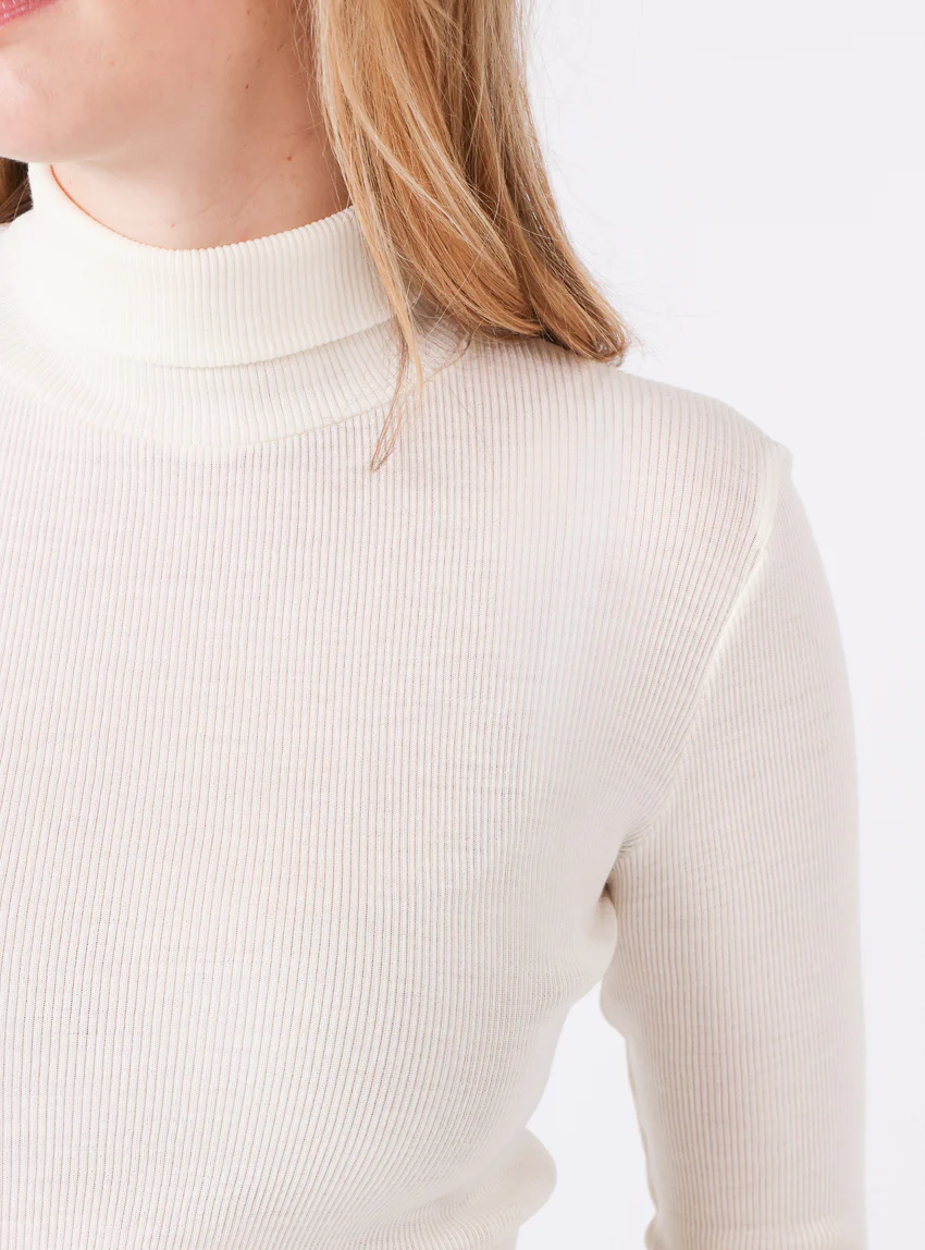 Pull chaussette col roulé laine et soie blanc