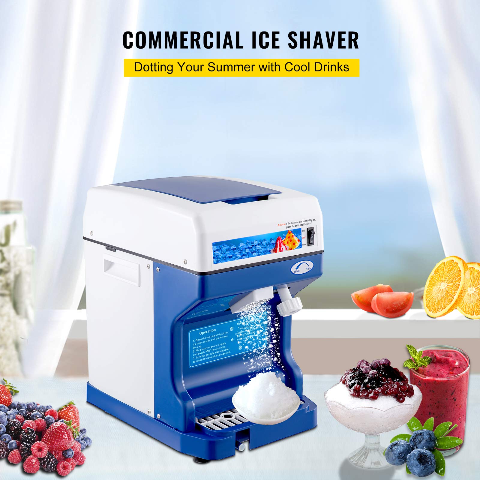110V Electric Shaved Ice Machine 500W Snow Cone Maker Tabletop w/Adjustable Ice Texture, Ice Shaving Machine 265LBs/hr for Home and Commerical Use