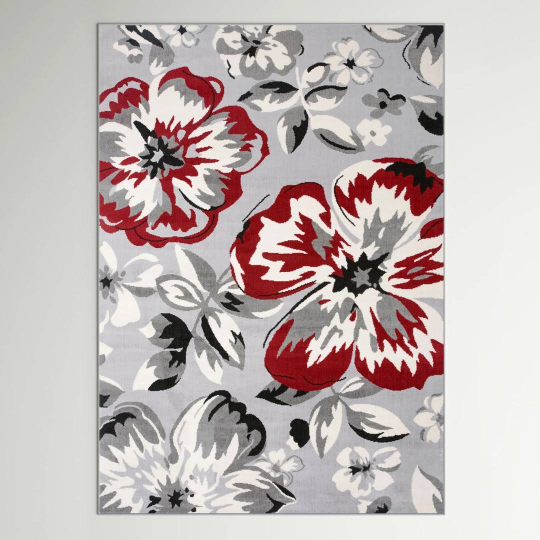 Ericson Floral Red/Gray Area Rug Andover Mills Rug Size: Rectangle 5'X 7'