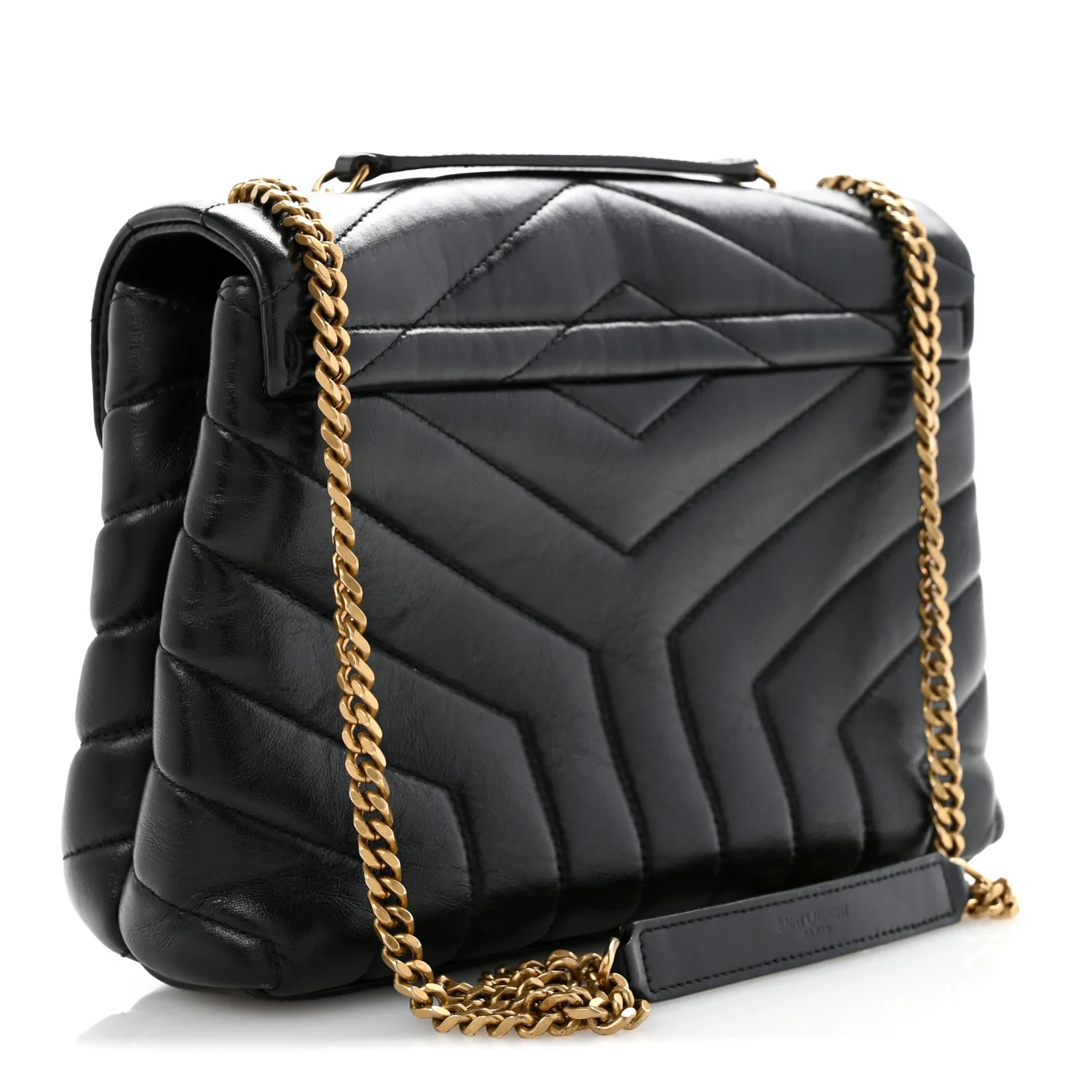 Calfskin Y Quilted Monogram Small Loulou Chain Satchel Black