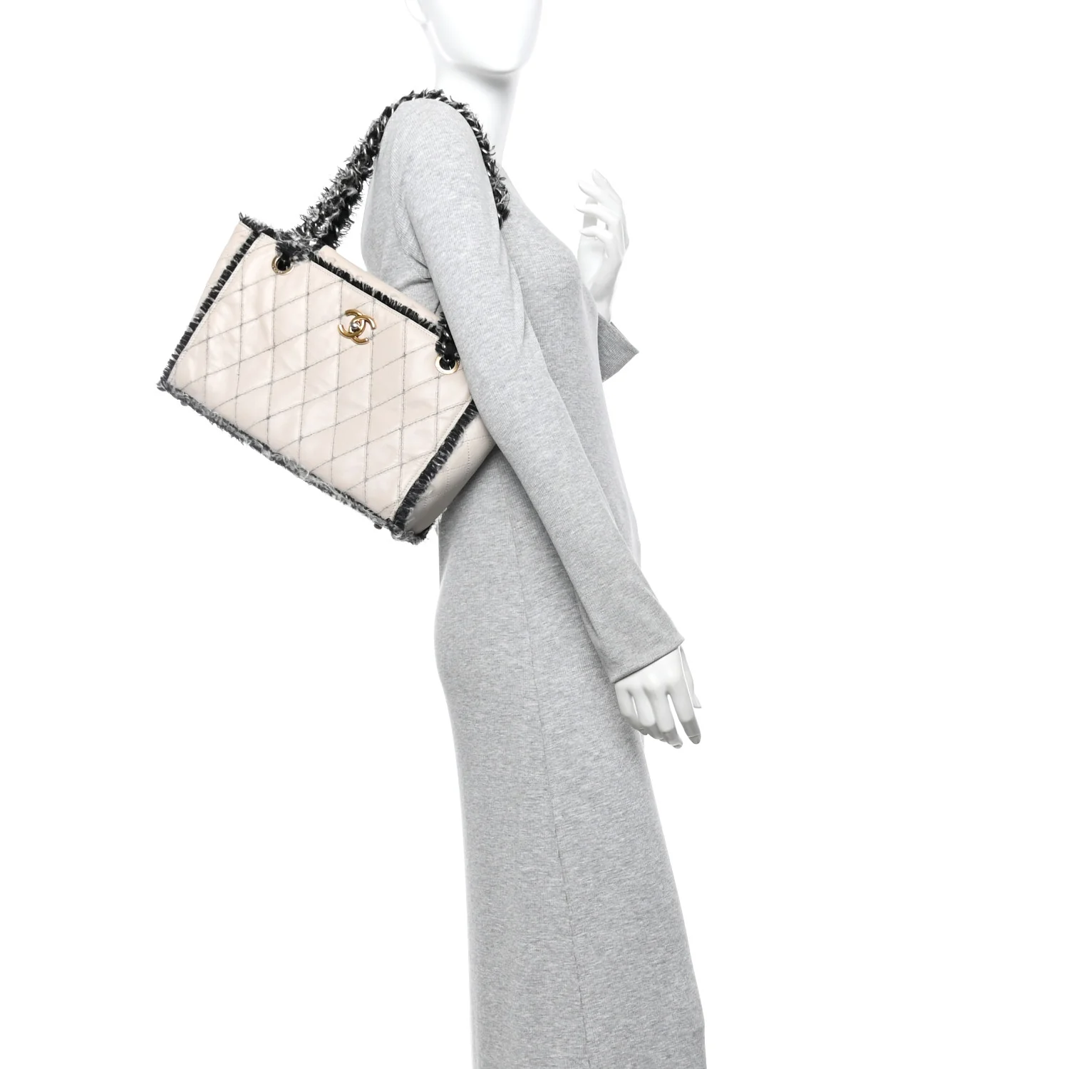 Tweed Calfskin Tweedy Shopping Tote Beige
