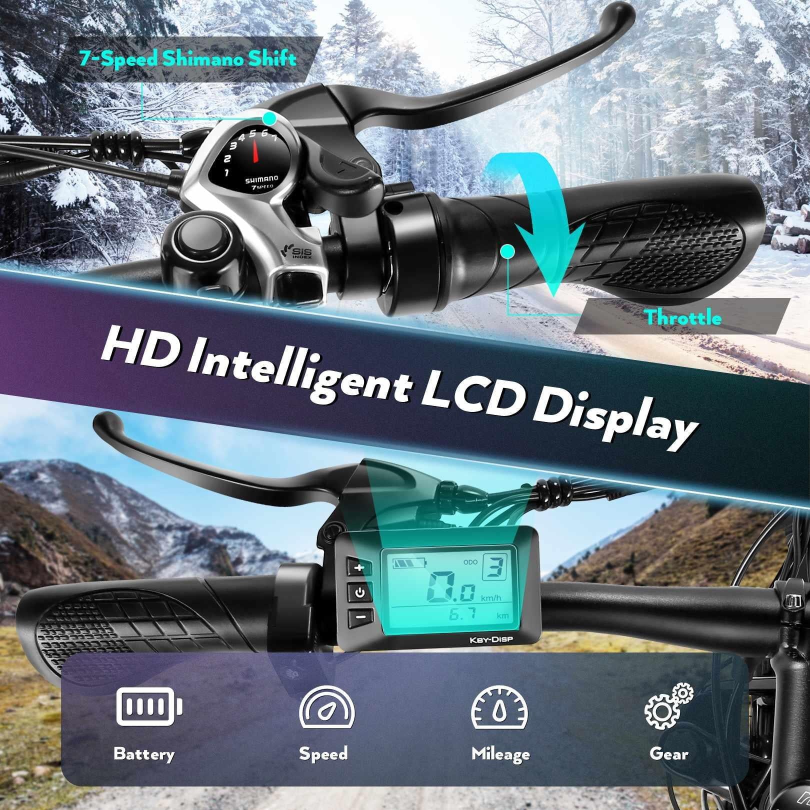 26" 4 0 Fat Tire Electric Bike for Adults, 500W Adults E Bike, 48V 13Ah Removable Li Ion Battery, Professional 7 Speed, Electric Mountain Bicycle Beach Bike Snow Bike Ebike for Men Image 6
