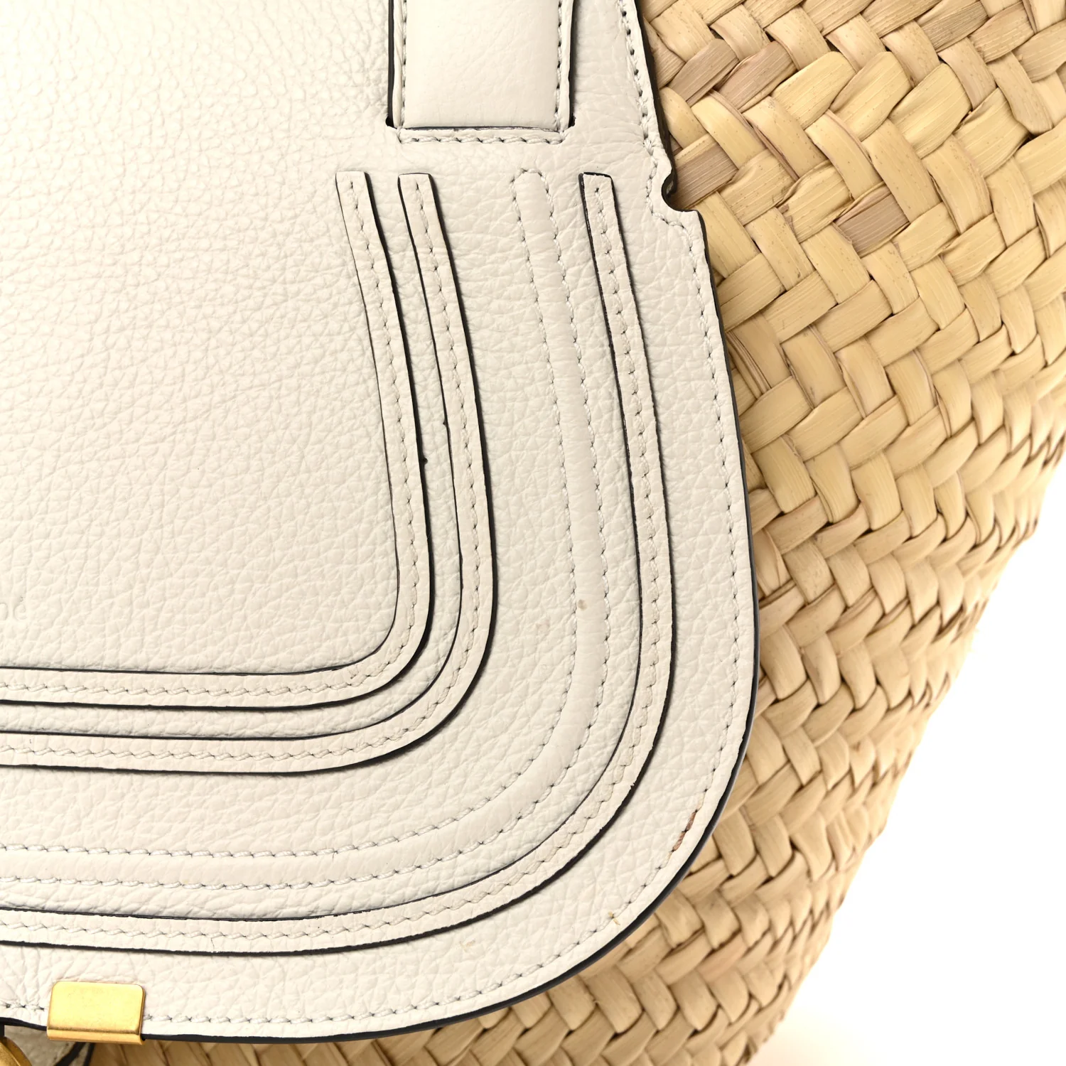 Raffia Grain Calfskin Medium Marcie Basket White