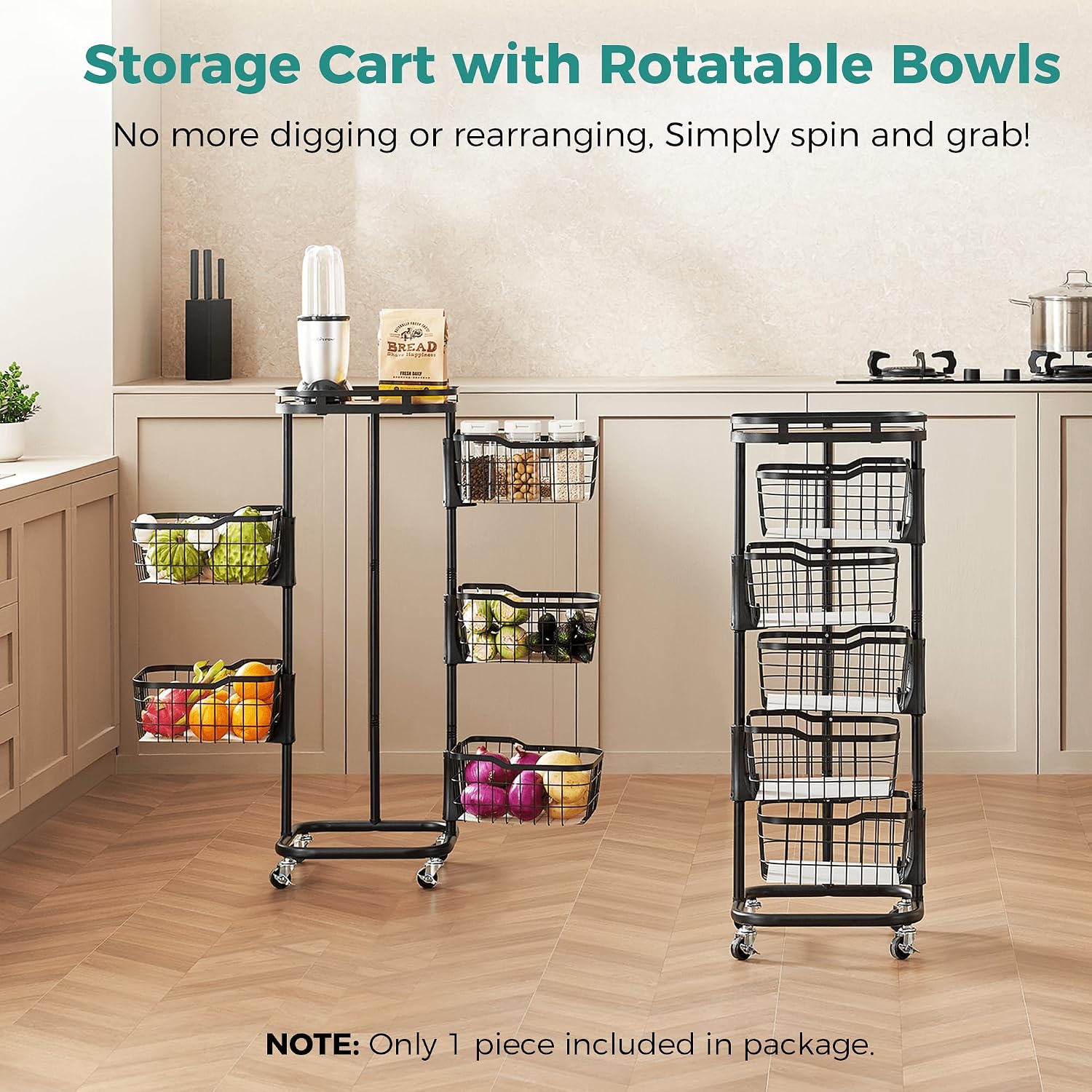 5 Tier Rotating Kitchen Storage Cart, Fruit Vegetable Potato Rack Stand