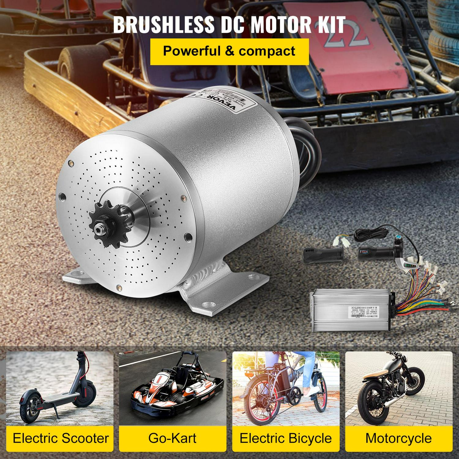 VEVOR 48V 2000W Brushless DC Motor Kit. 4300 RPM. with Controller & Throttle. for Go Kart/ATV. 10 lb
