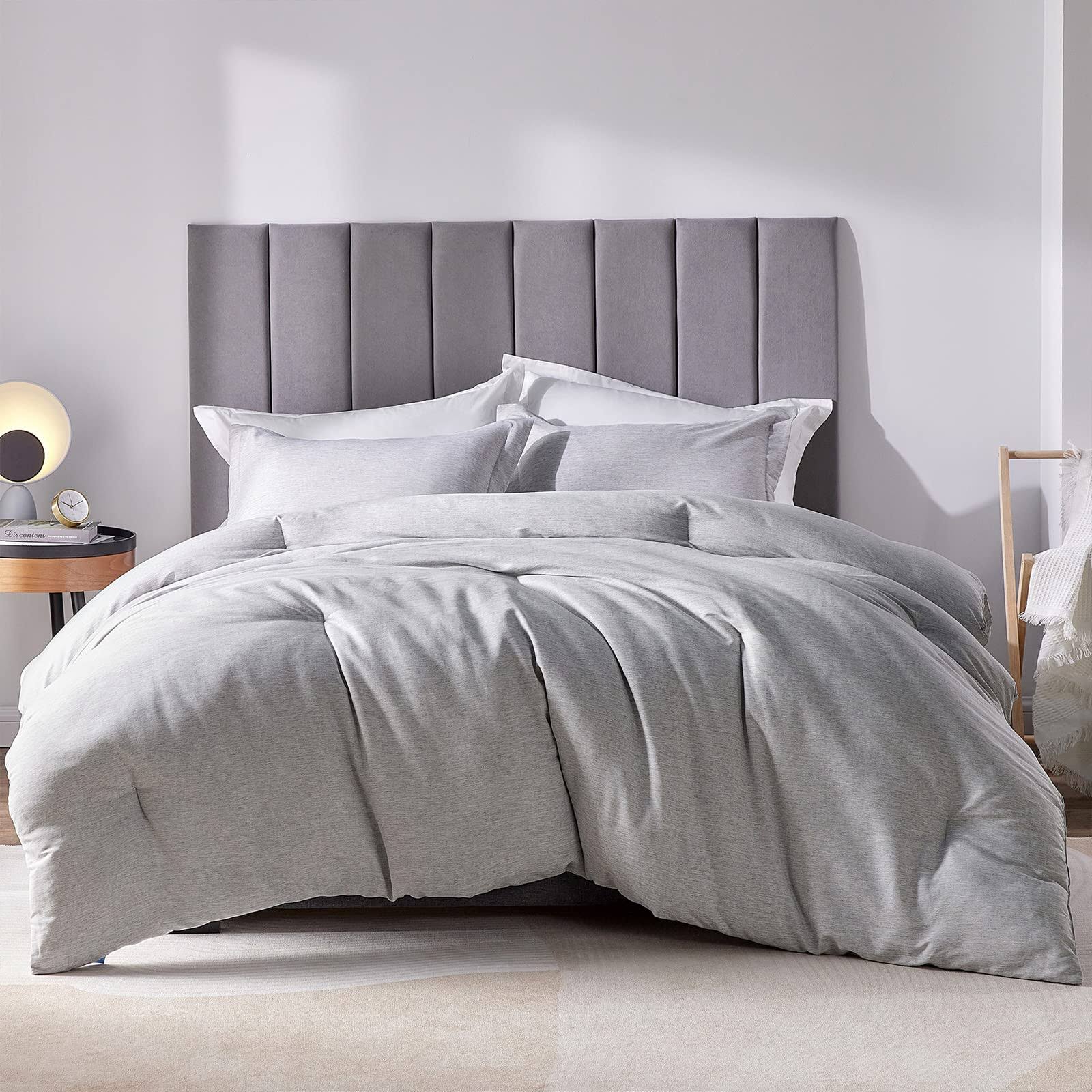 CozyLux Queen Size Comforter Set - 3 Pieces Grey Soft Luxury Cationic Dyeing Bedding Comforter for All Season, Gray Breathable Lightweight Fluffy