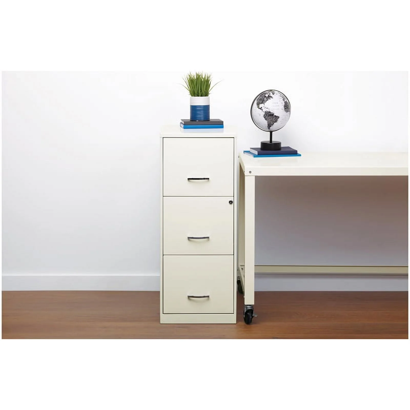 3 Drawer Vertical Metal File Cabinet with Lock Pearl White - Image 4