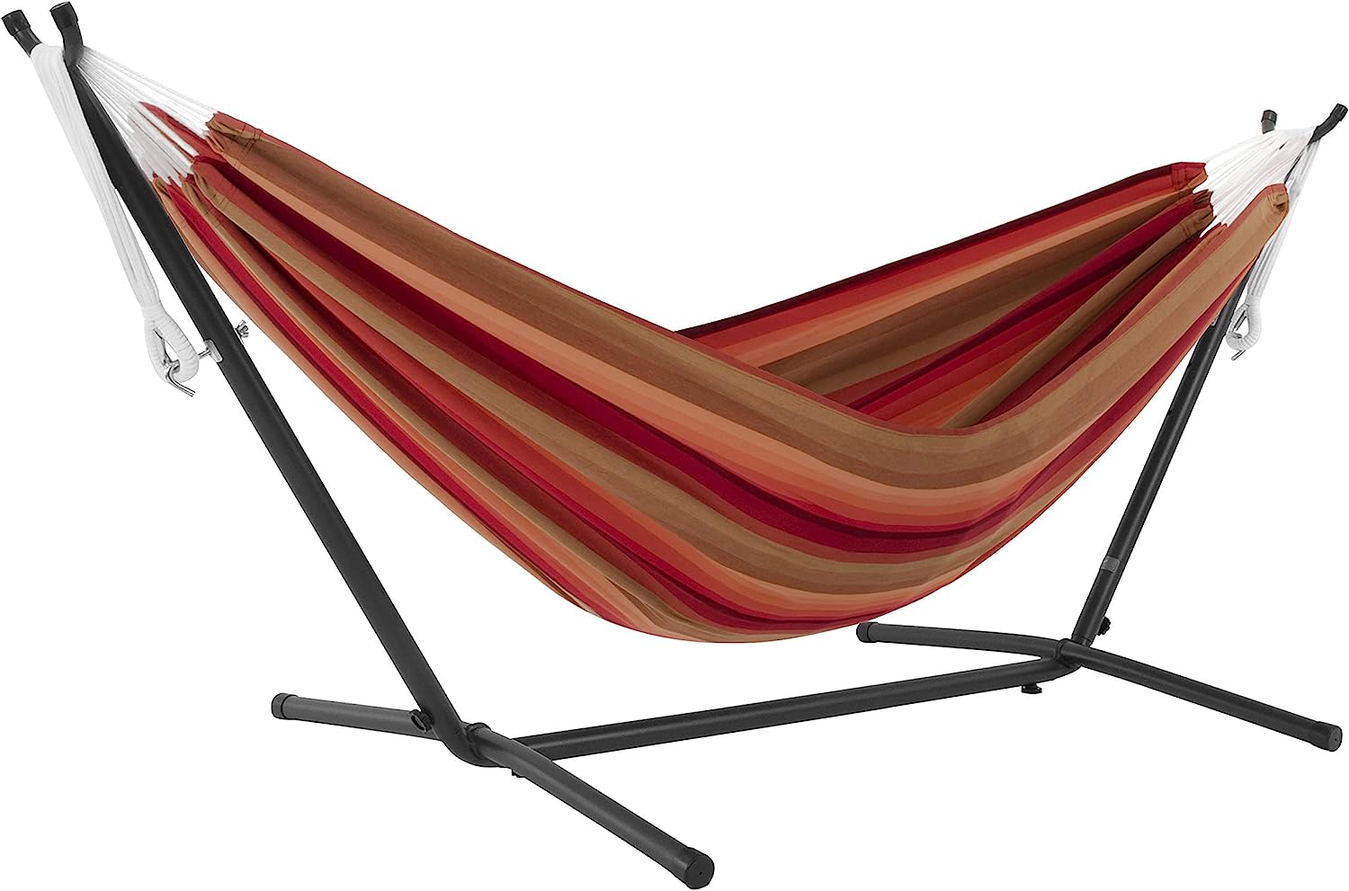 Hamac double en coton avec support en acier peu encombrant, tropical (capacité de 204 kg - sac de transport haut de gamme inclus)