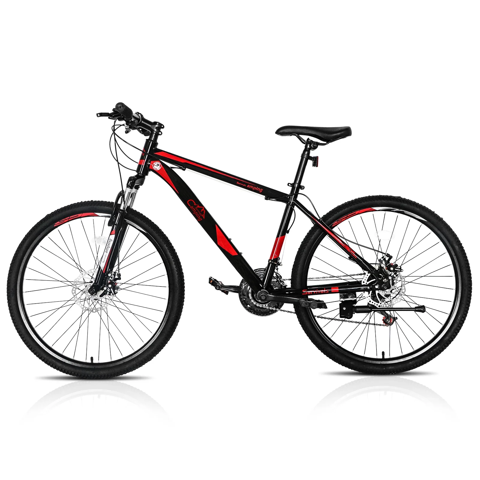 26 - Inch Mountain Bike for Adults, 21 - Speed Trail Bicycle with Dual Disc Brakes, Front Suspension, High - Carbon Steel Frame - Red & Black | HUJHKIO Explorer Series