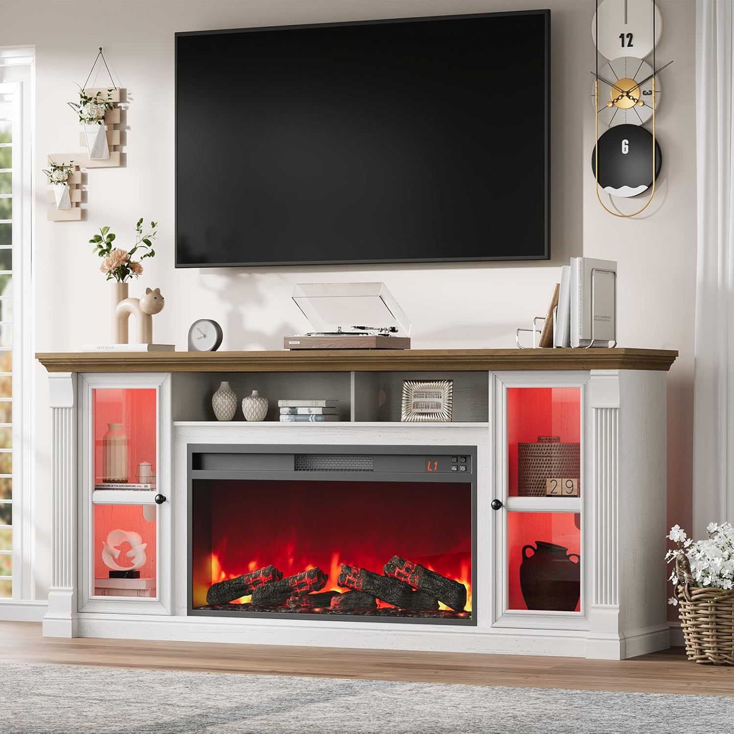 Farmhouse Fireplace TV Stand Up to 80