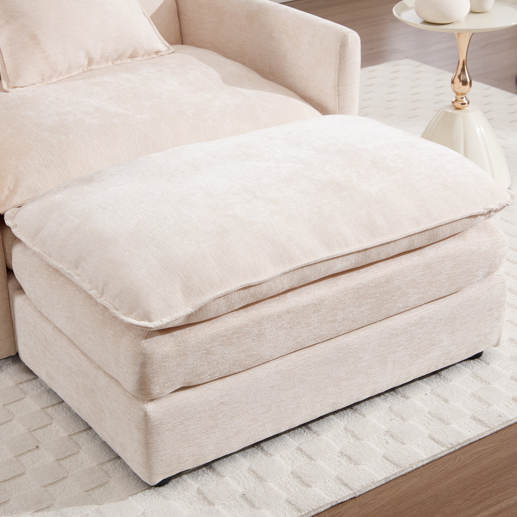 Oversized Lounge Chair with Ottoman, Cloud Accent Armchair for Living Room, Beige Chenille(Beige Chenille) - Image 6