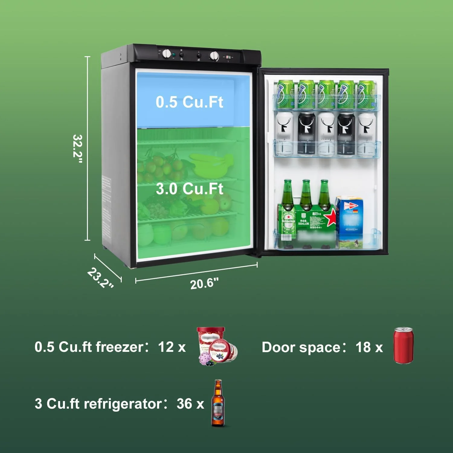 Smad Refrigerator with Freezer 3 Way Fridge Gas/12V/110V 3.5 Cu.ft Outdoor Caravan Off Grid Apartment
