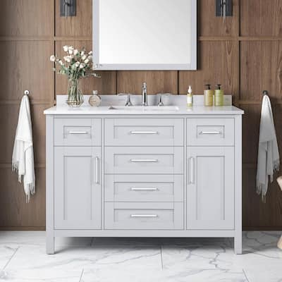 Riverdale 48 in. Single Sink Dove Gray Bath Vanity with White Engineered Marble Top (Assembled)