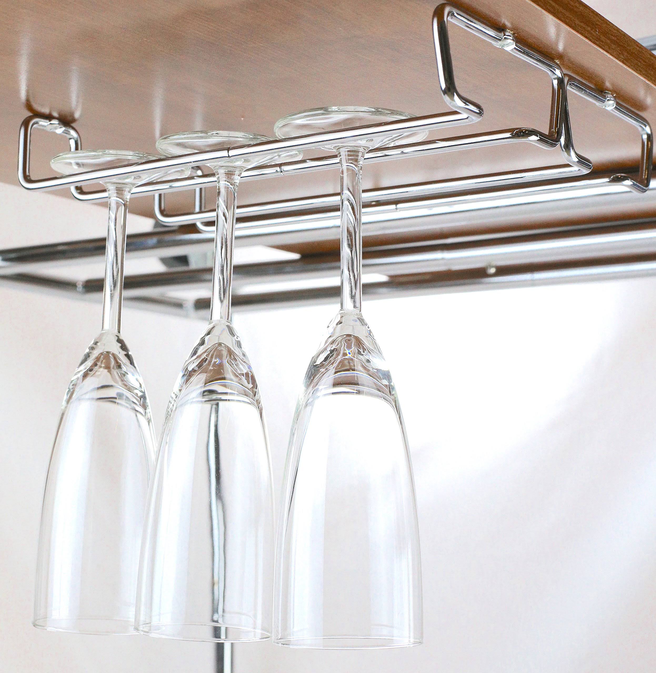 Decobros 2pk Single Rail Wine Glass Stemware Rack Holder Chrome