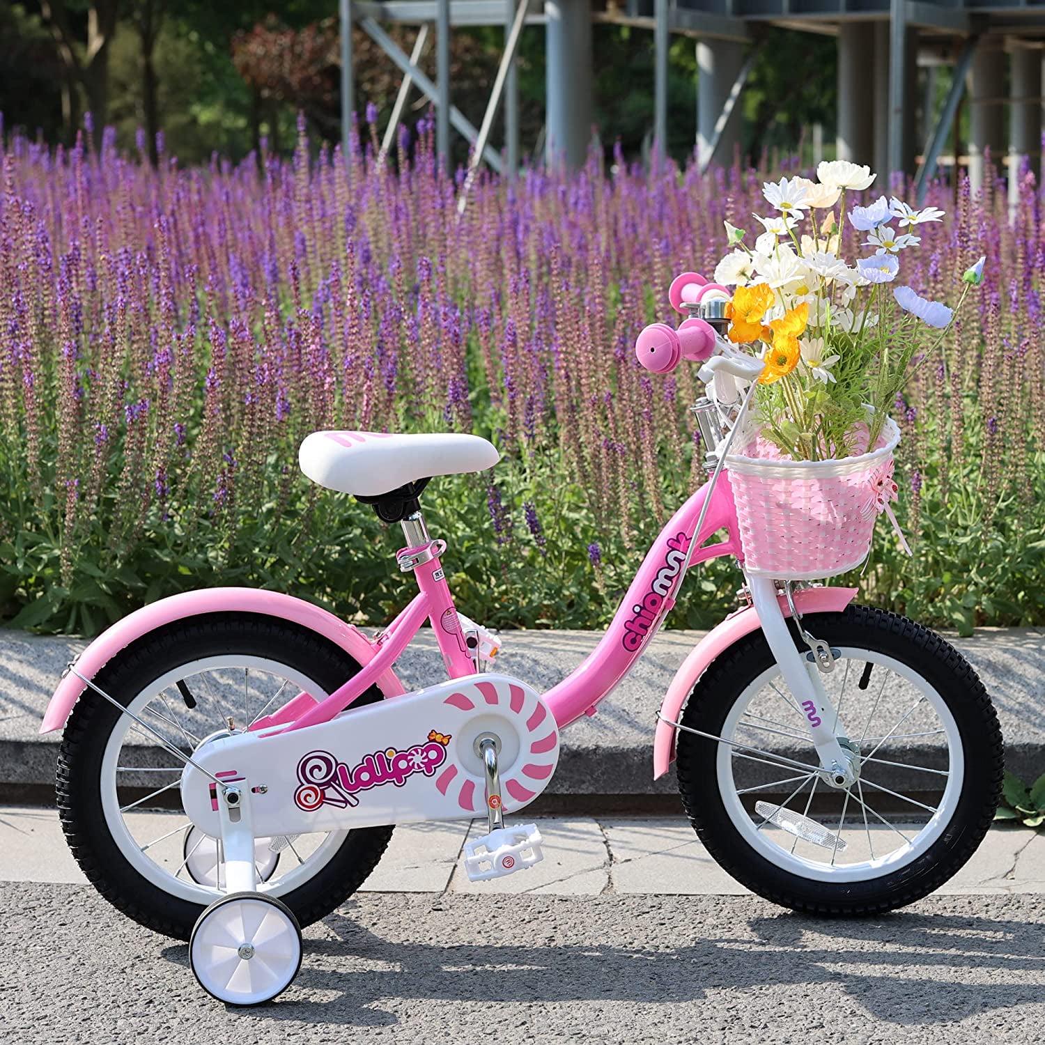 Royalbaby Chipmunk Girls Kids Bike Bicycle with Basket Training Wheels 14 in Lollipop Pink