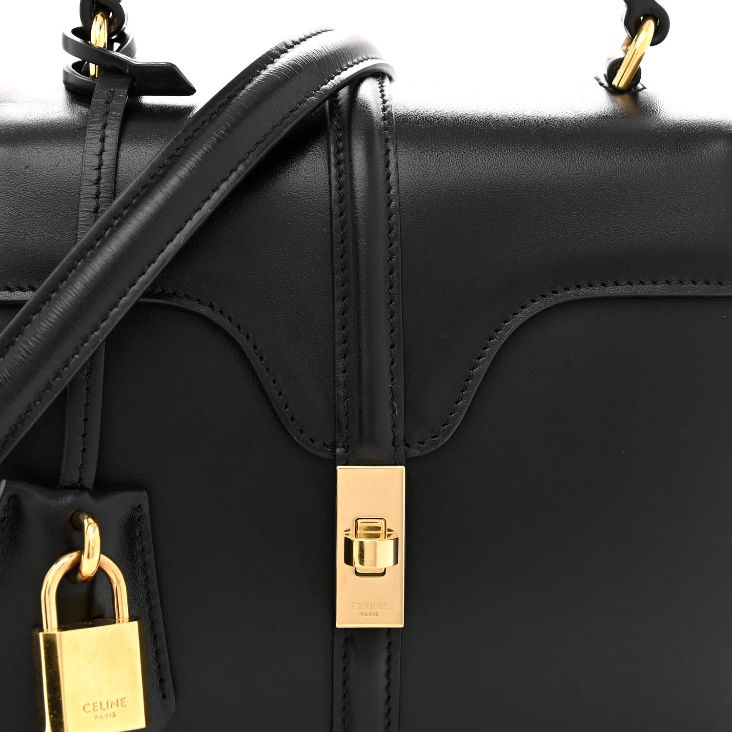 Satinated Calfskin Small 16 Top Handle Bag Black