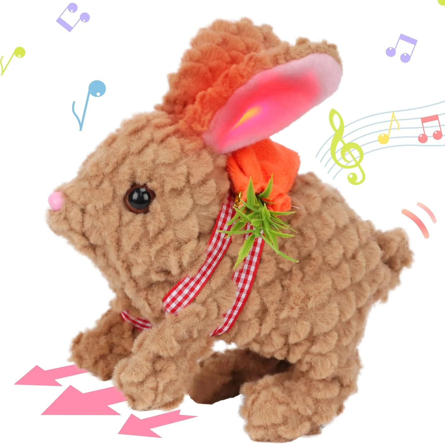 Interactive Hopping Rabbit Electronic Plush Bunny Toy with Sounds and Movements, 7'' Brown