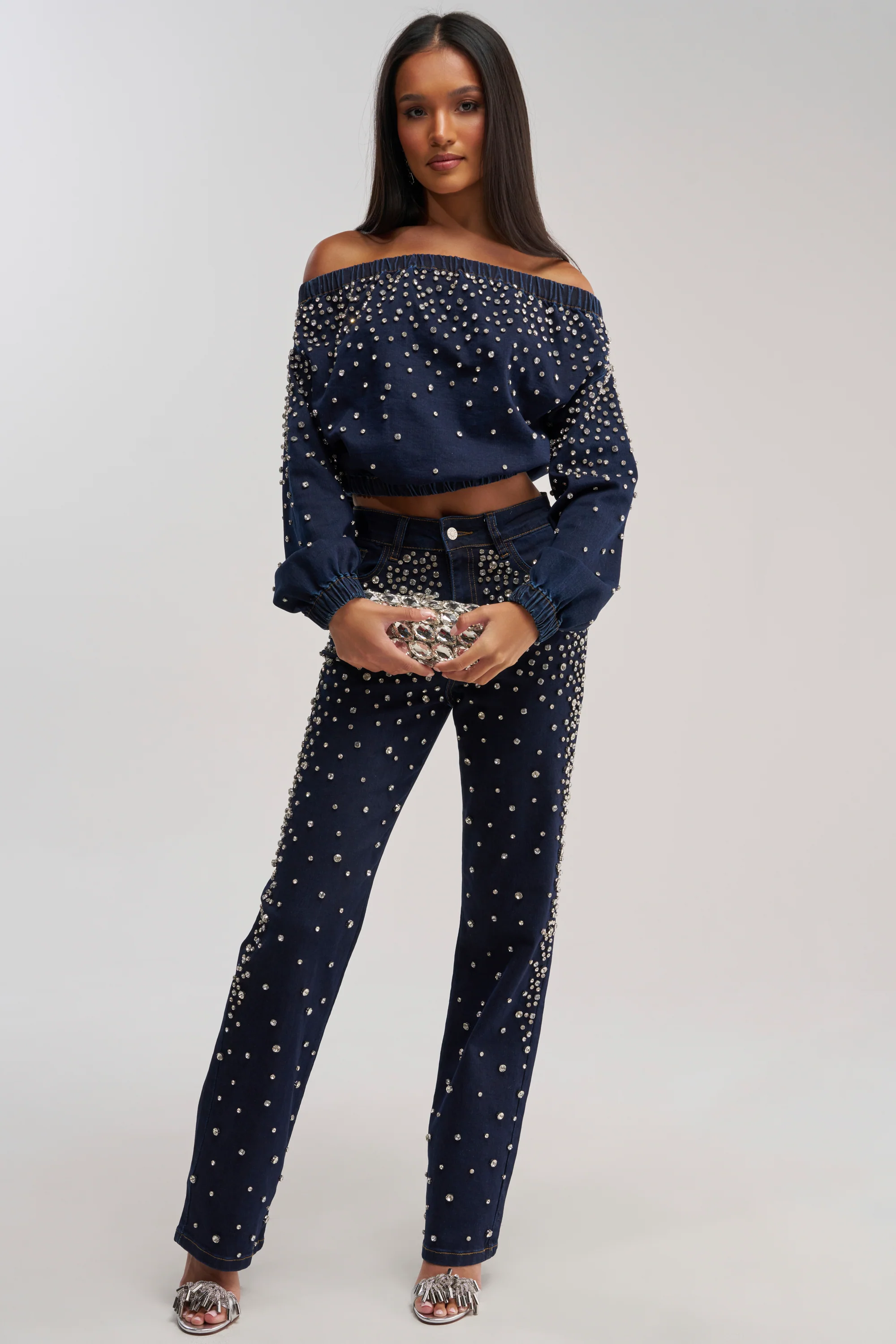 SPARKLE SPARKLE EMBELLISHED DENIM SWEATSHIRT - Akira Store
