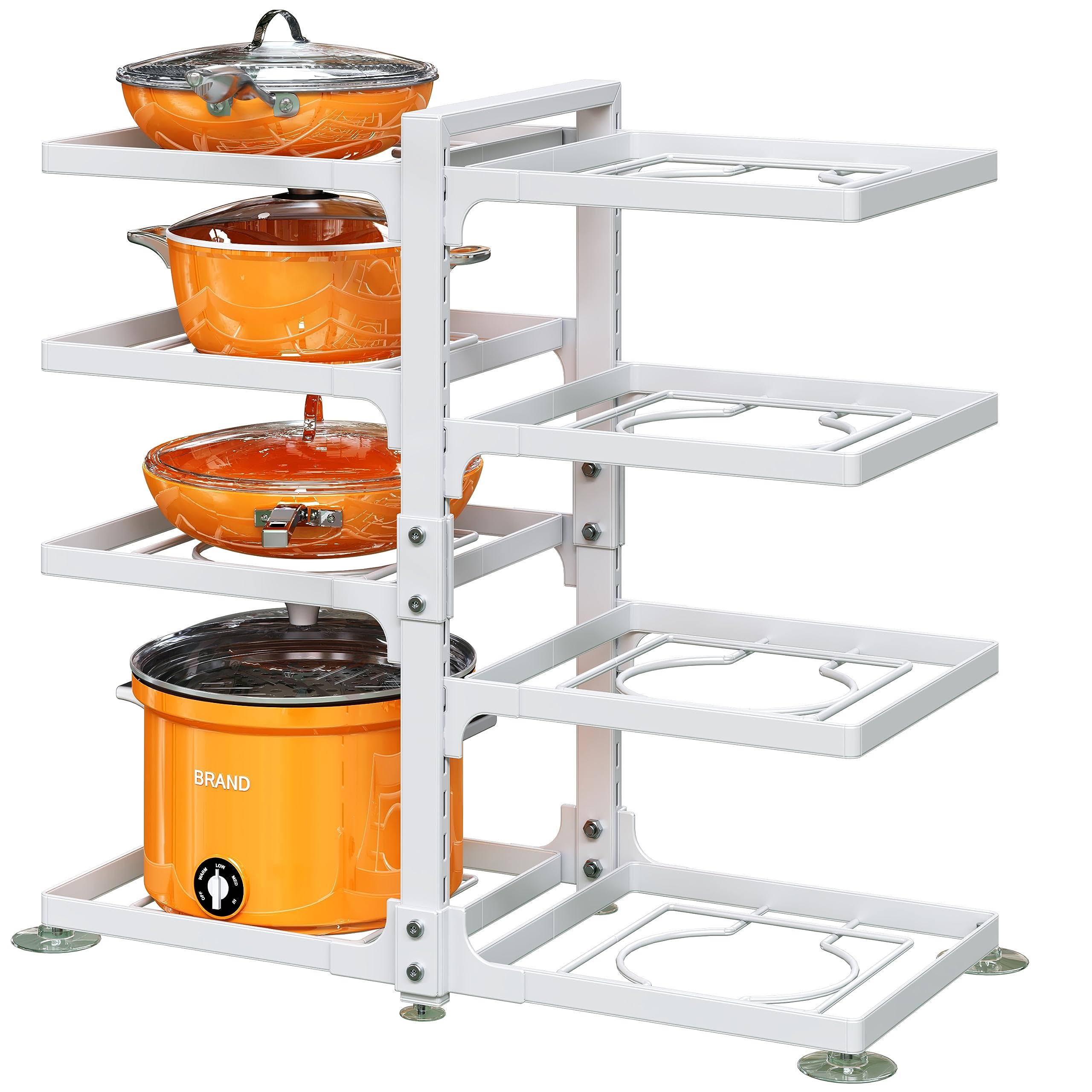 PXRACK Pots and Pans Organizer for Cabinet, 8 Tier Snap-On and Adjustable Pan Organizer Rack for Under Cabinet, Pot Organizer for Kitchen