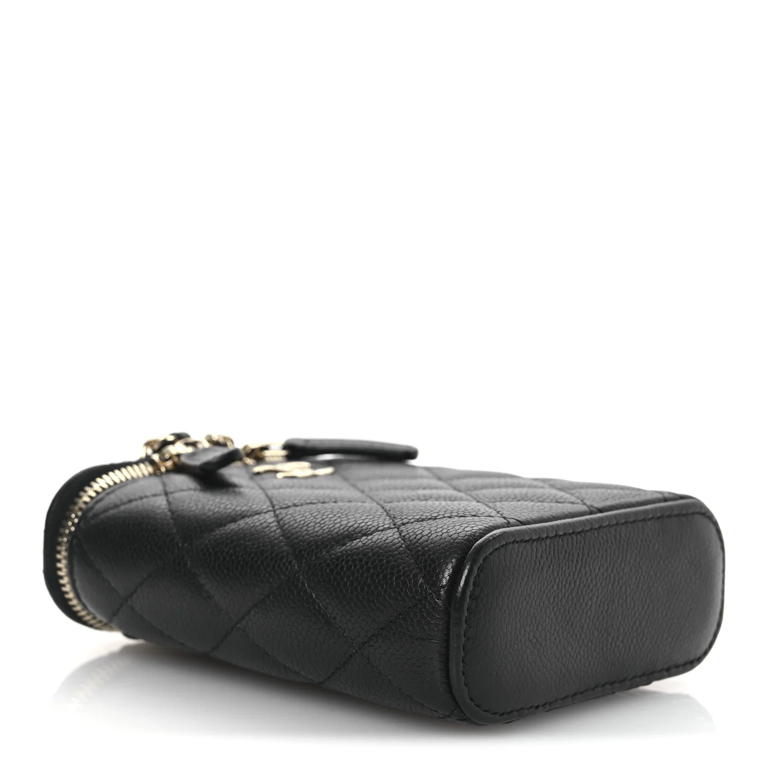 Caviar Quilted Small Vertical Coco Beauty Vanity Case With Chain Black