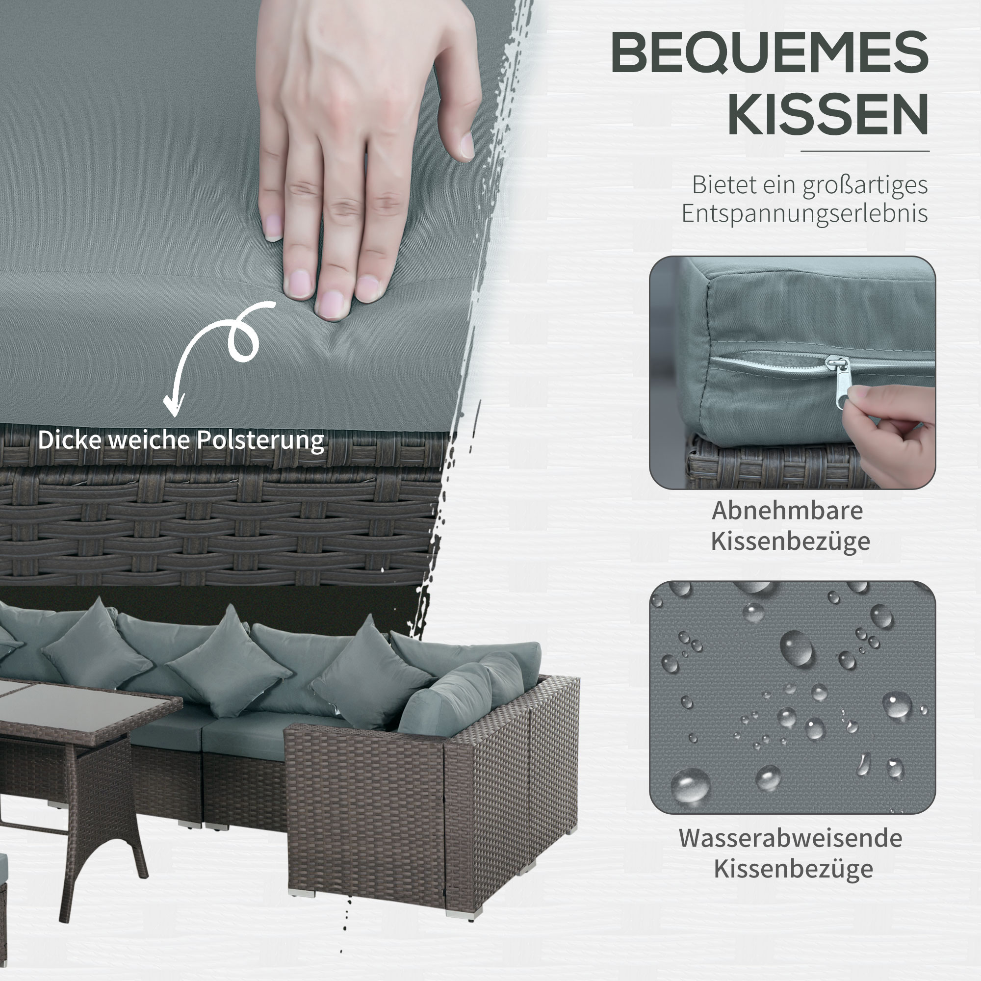 Outsunny poly-rotan zitset 10-delige zitgroep tuinset bankstel tuinmeubelen