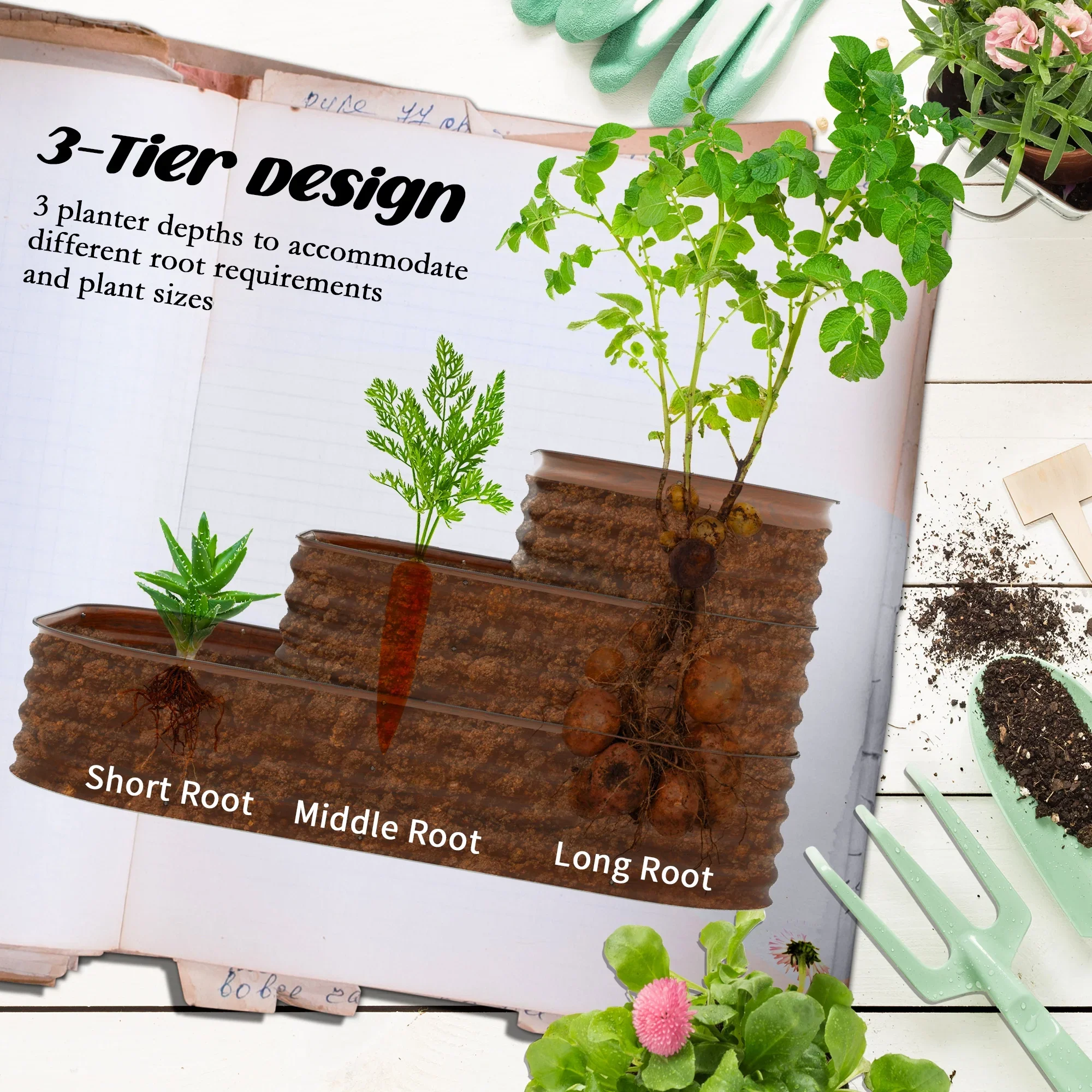 Outsunny 3-Tier Raised Garden Bed 62.25 x 43 x 32.25 Planter Set, Green