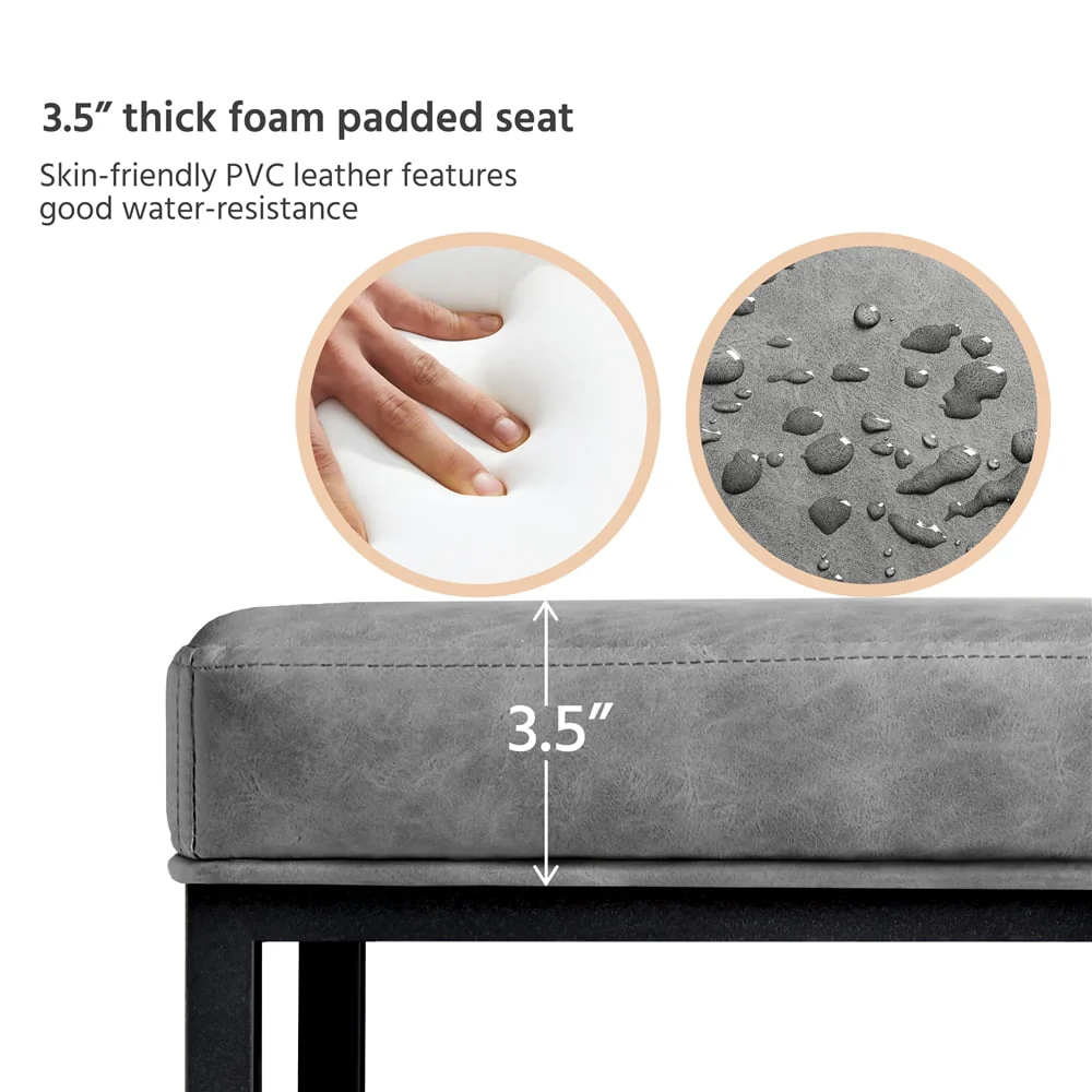 SMILE MART 24" Modern Upholstered Backless Counter Bar Stools, 2pcs, Gray(Black)